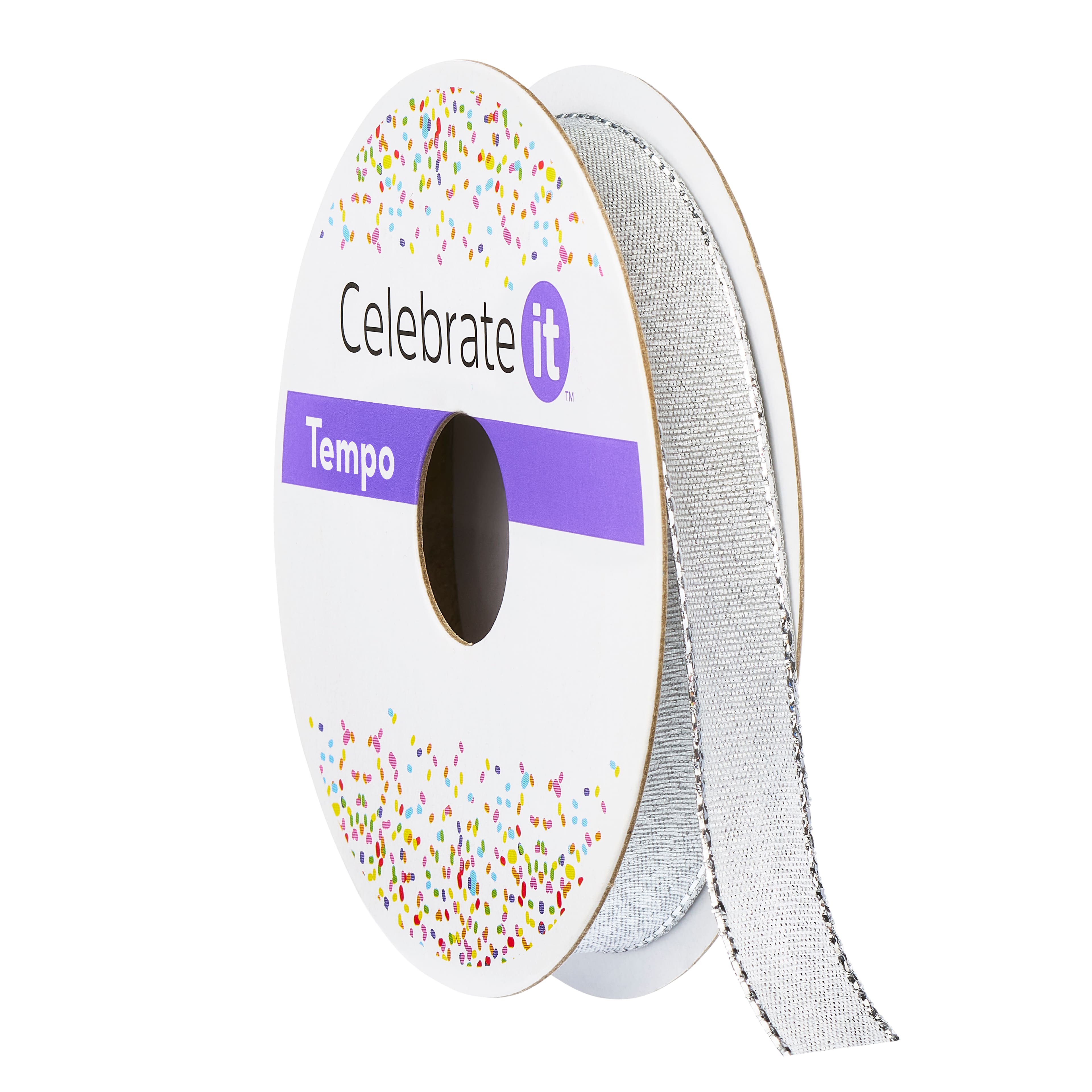 24 Pack: 3/8" x 5yd. Wired Silver Metallic Ribbon by Celebrate It® Tempo™