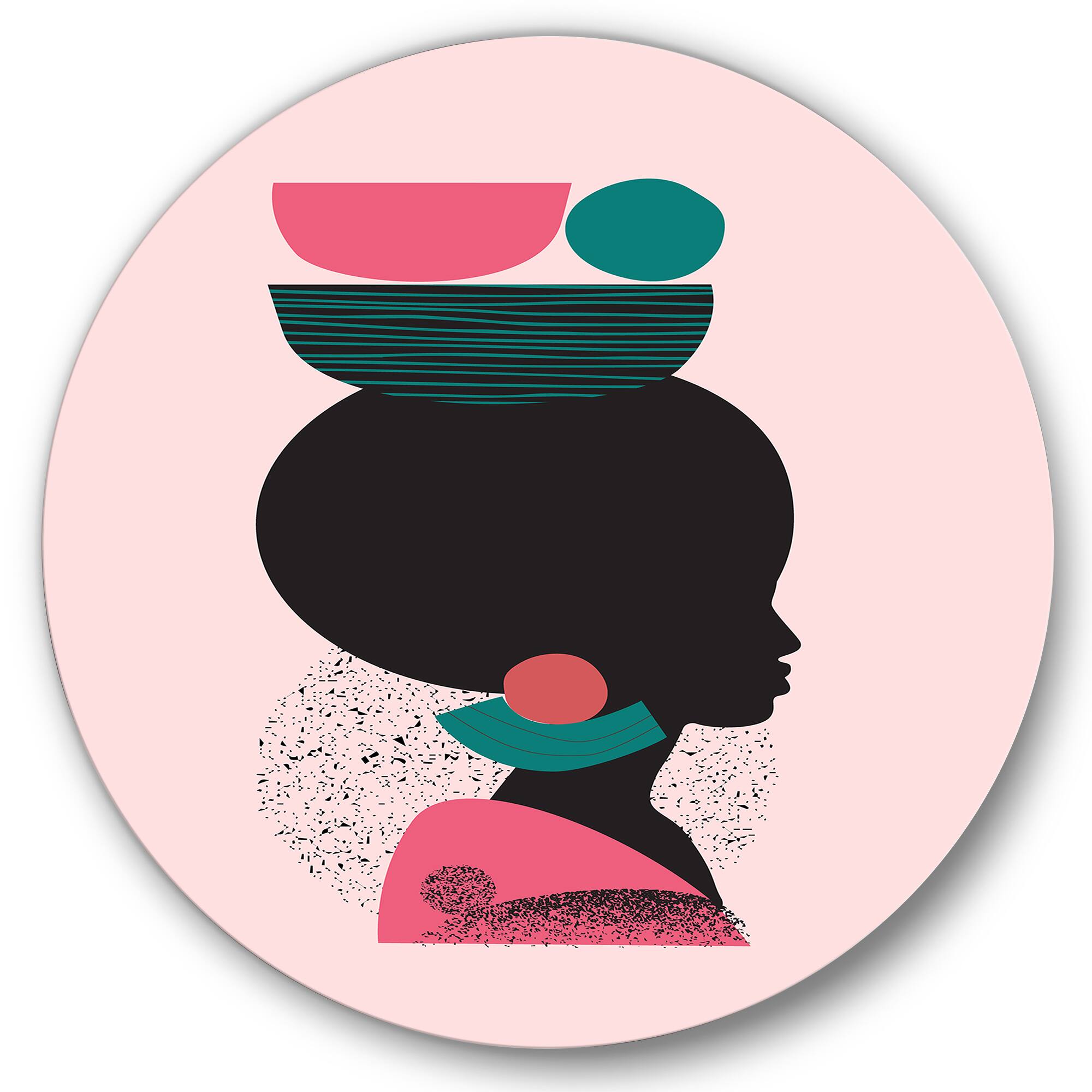 Designart - Ethnic Geometric Silhouette of Afro American II - Modern Metal Circle Wall Art