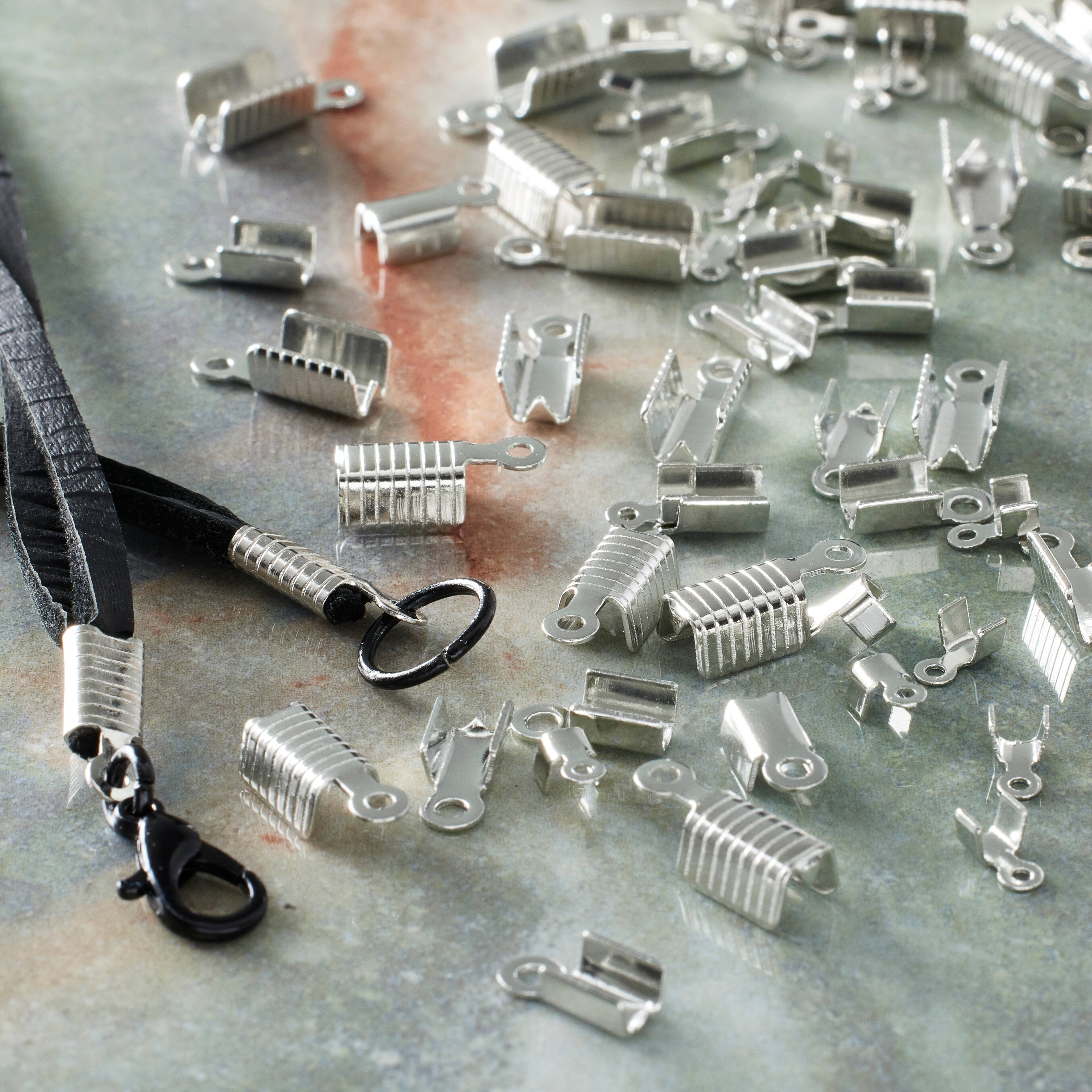 Silver Grooved Crimp Cord End Cap Mix by Bead Landing®
