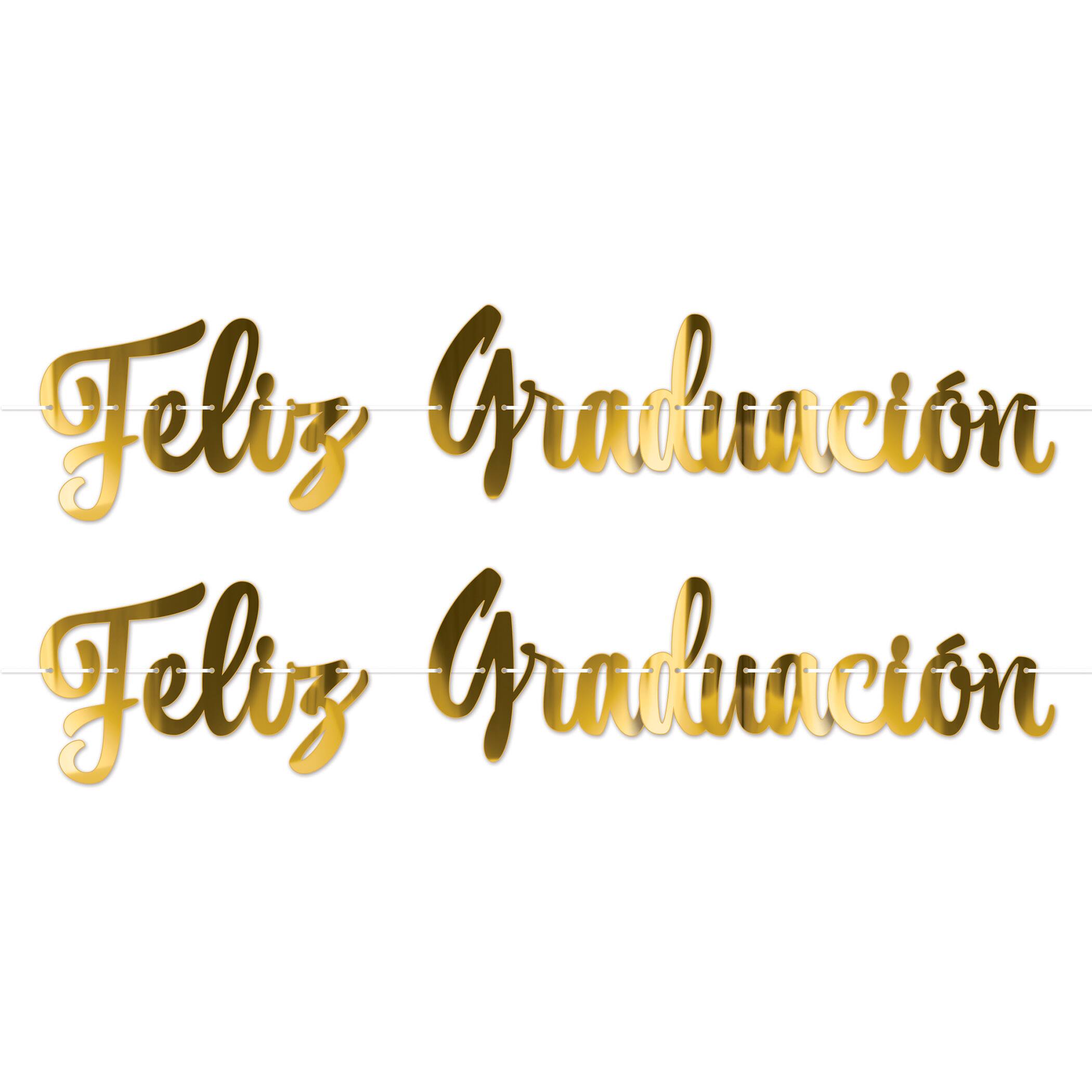 Beistle 4.25ft. Gold Foil Feliz Graduación Streamers, 2ct.