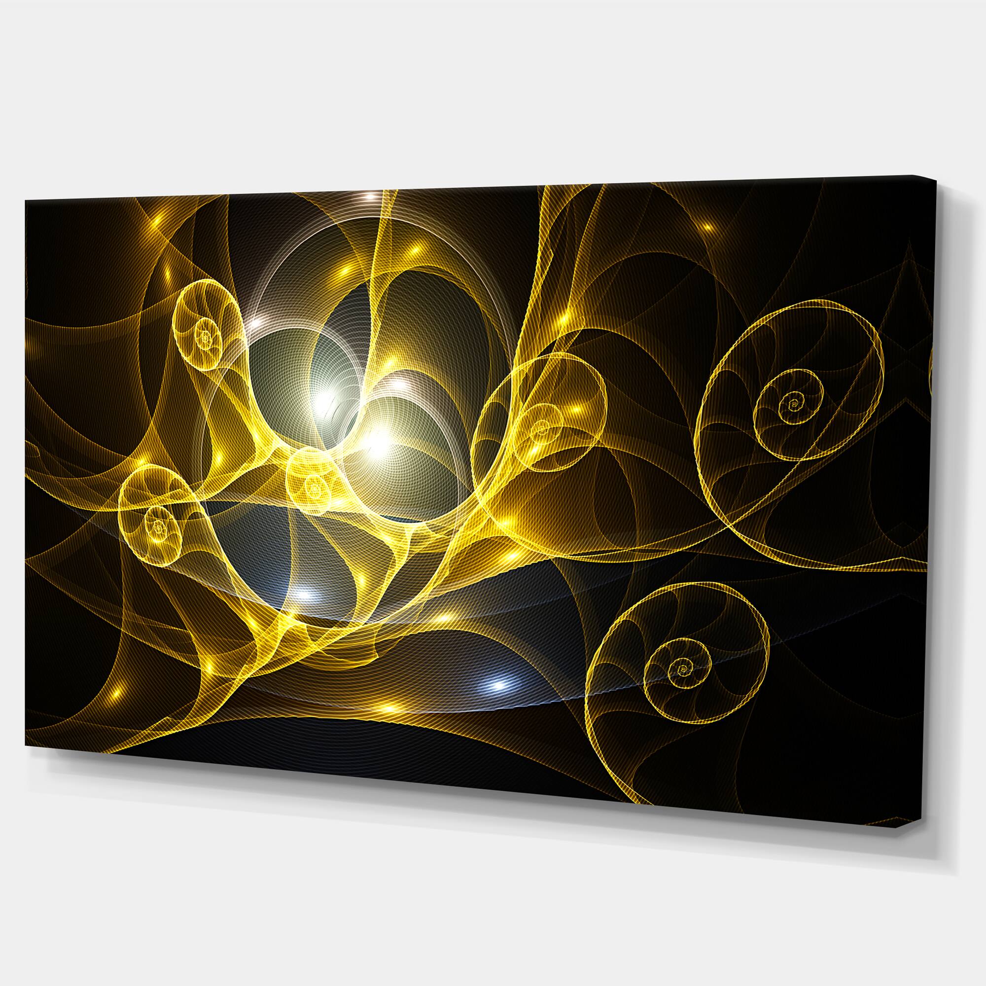 Designart - Golden Curly Spiral on Black - Oversized Abstract Canvas Art Print