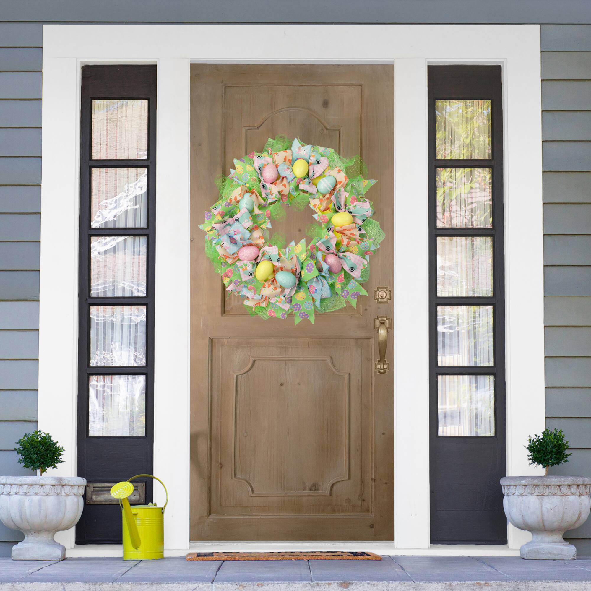Pastel Easter Egg and Ribbons Wreath 22" Unlit