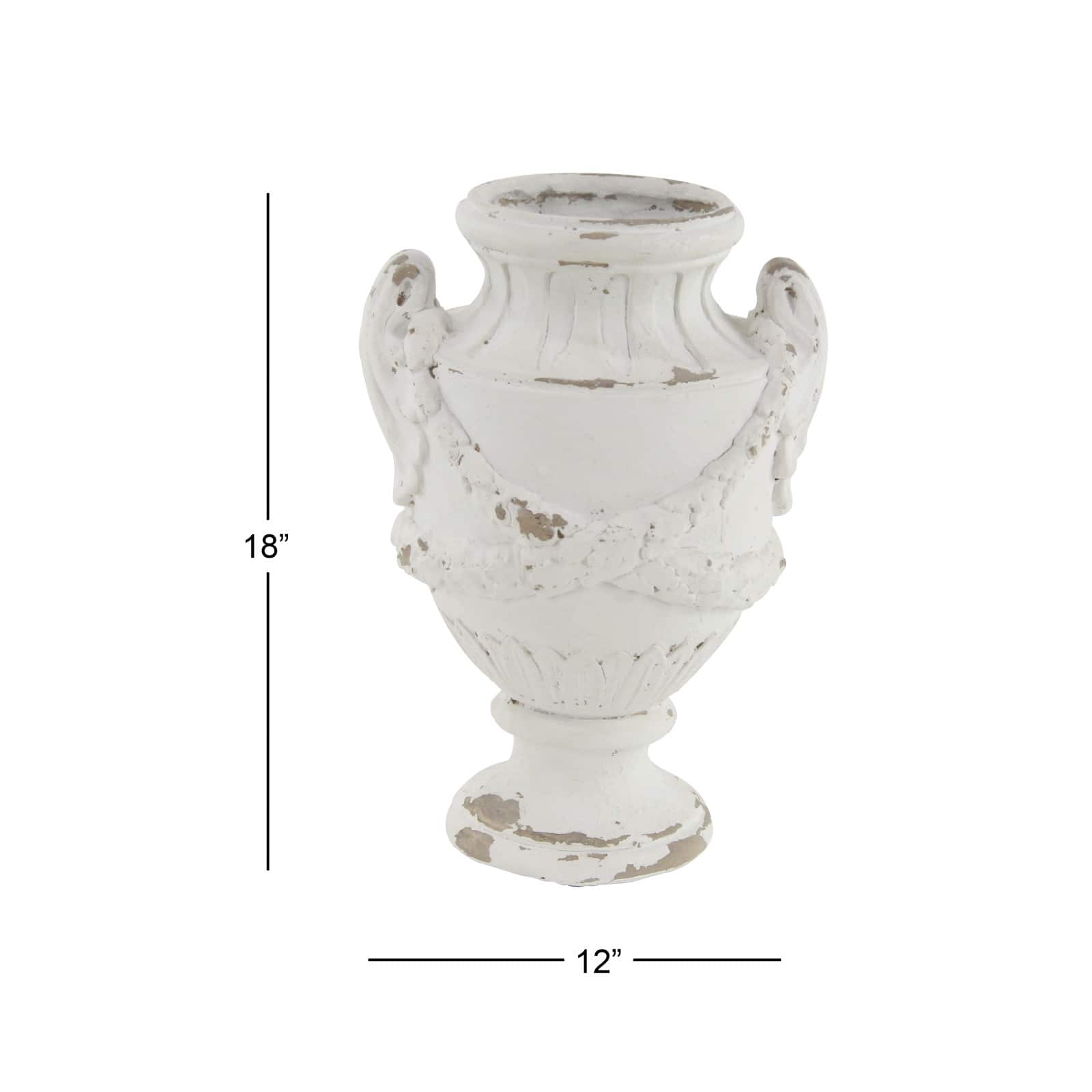 White Fiberglass Farmhouse Vase, 18" x 11" x 11"