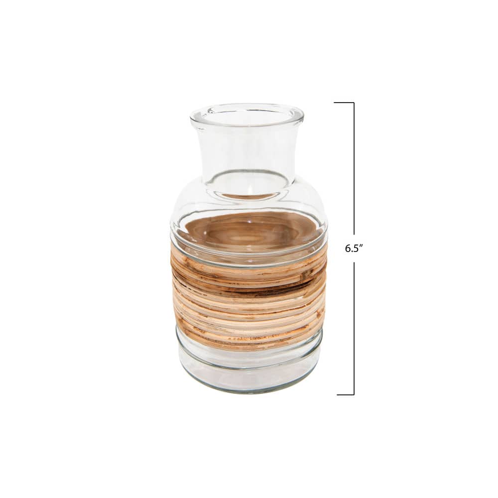 Hello Honey® 6.5" Clear Glass Vase With Wrapped Rattan Accent