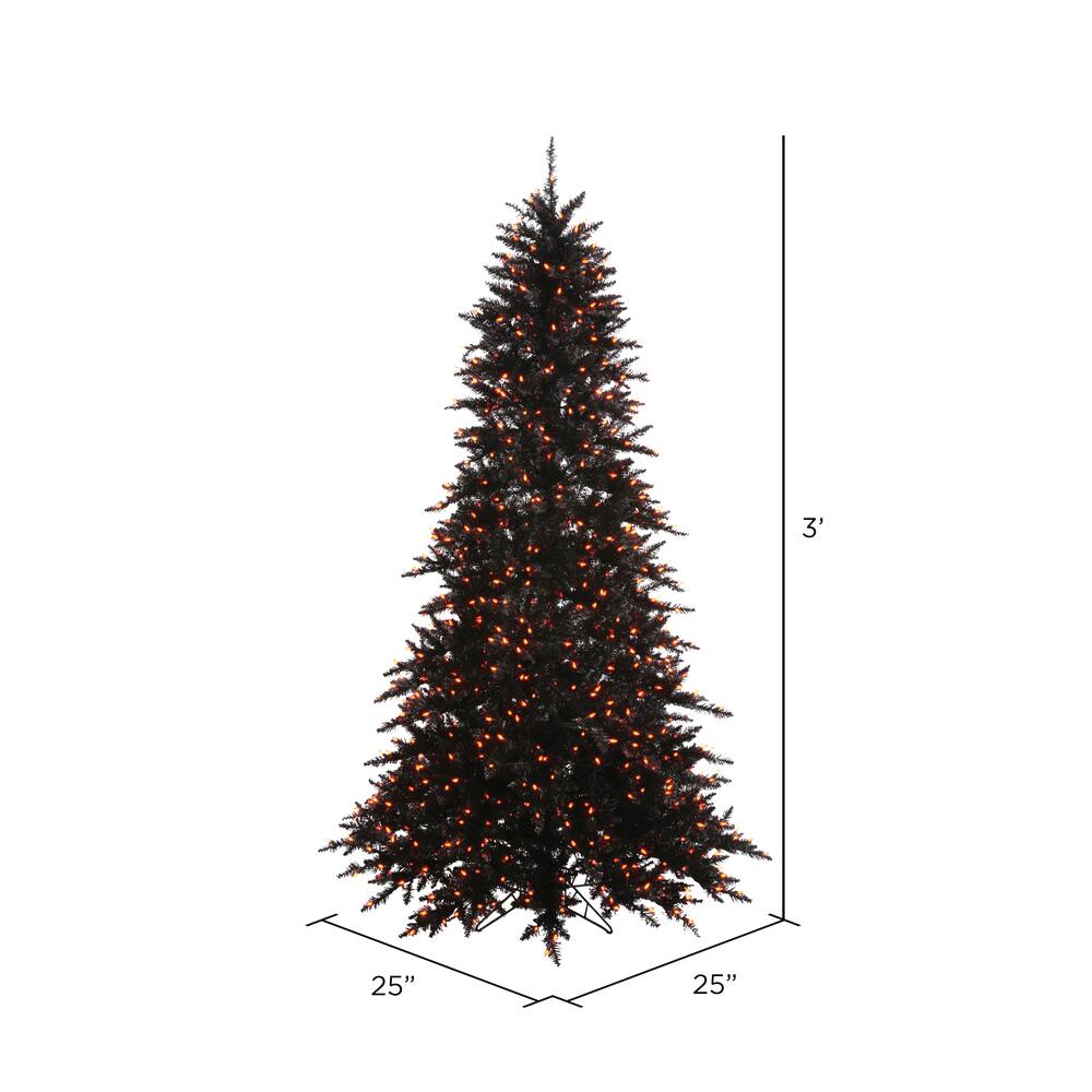 3ft. Pre-Lit Black Fir Artificial Christmas Tree, Orange Incandescent Lights