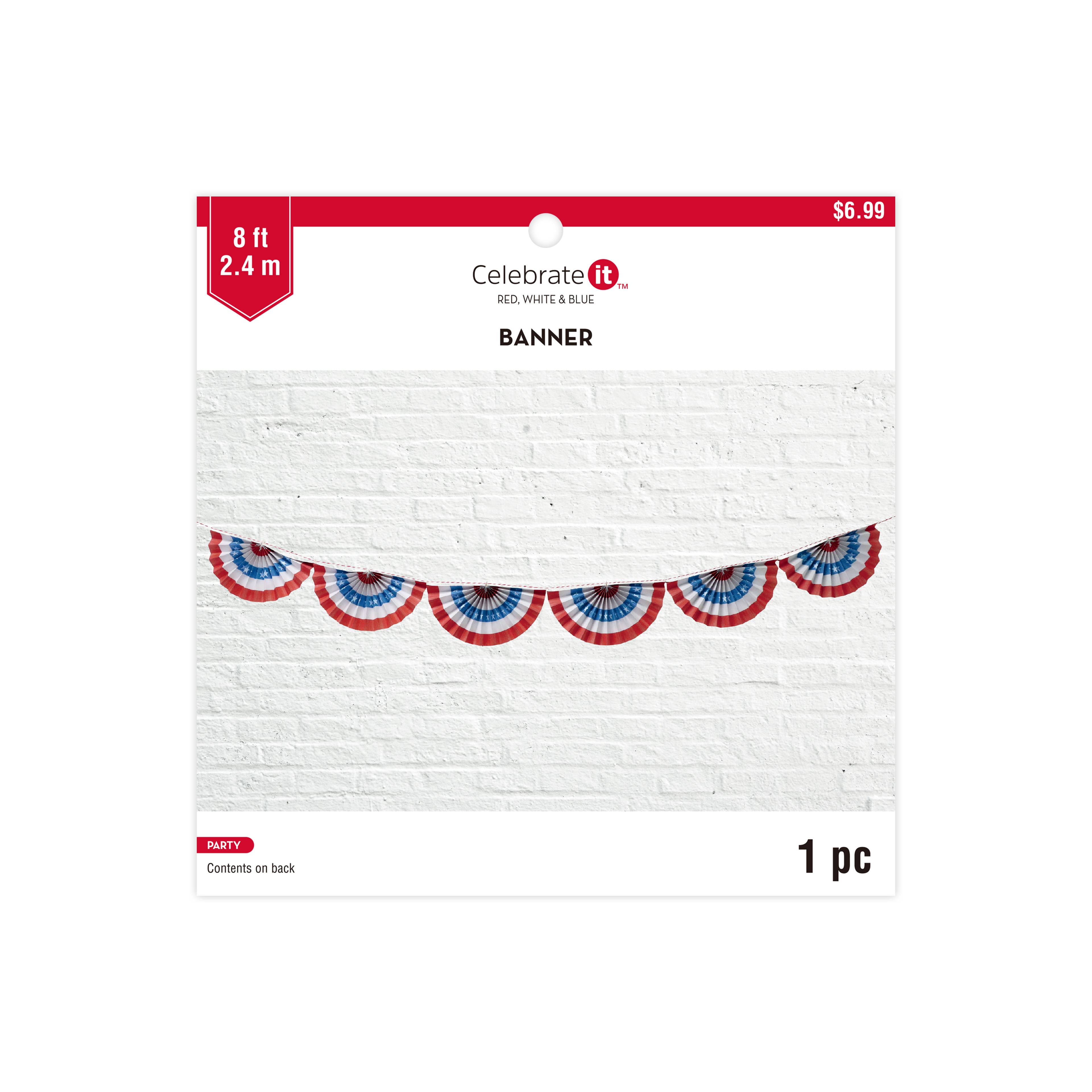 8ft. Red, White & Blue Paper Fan Bunting Garland by Celebrate It™