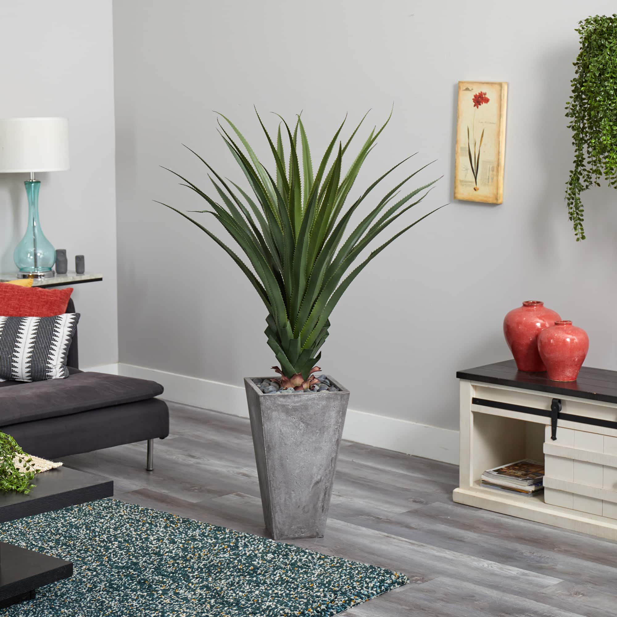 5ft. Spiked Agave Plant in Cement Planter