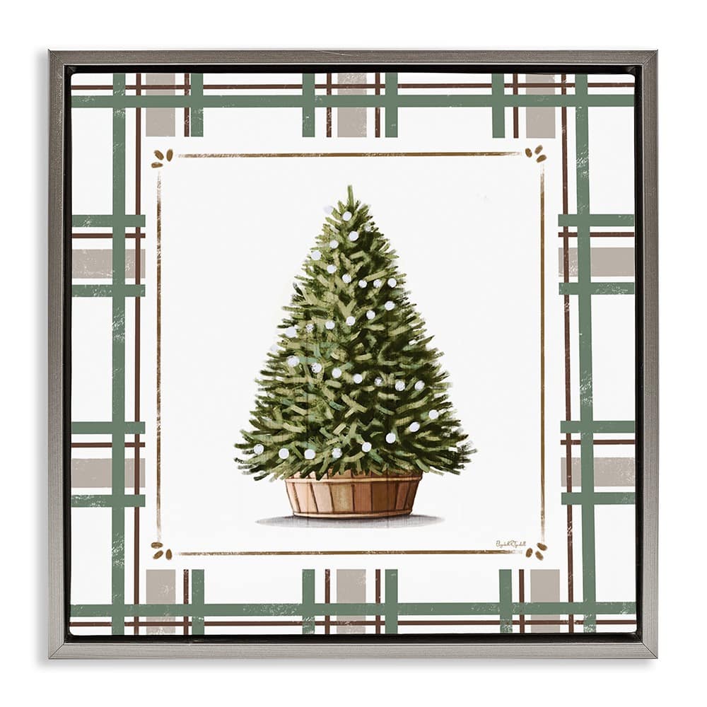 Stupell Industries Potted Christmas Tree Plaid Floating Frame Wall Art