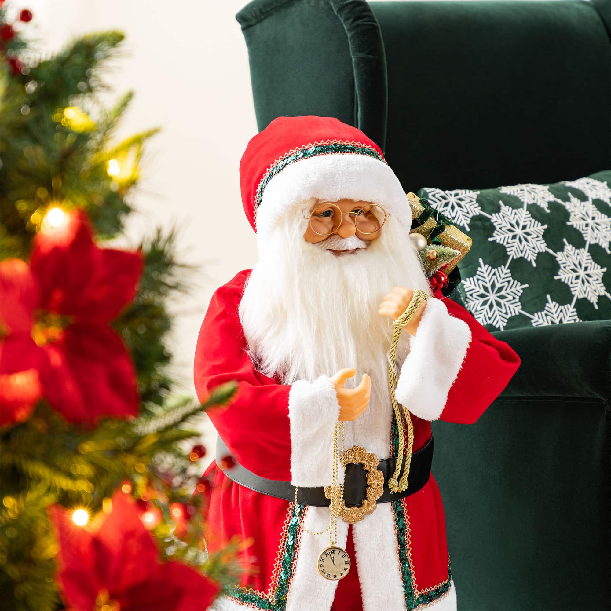 Glitzhome® 32" Oversized Faux Fur Traditional Christmas Santa Figurine