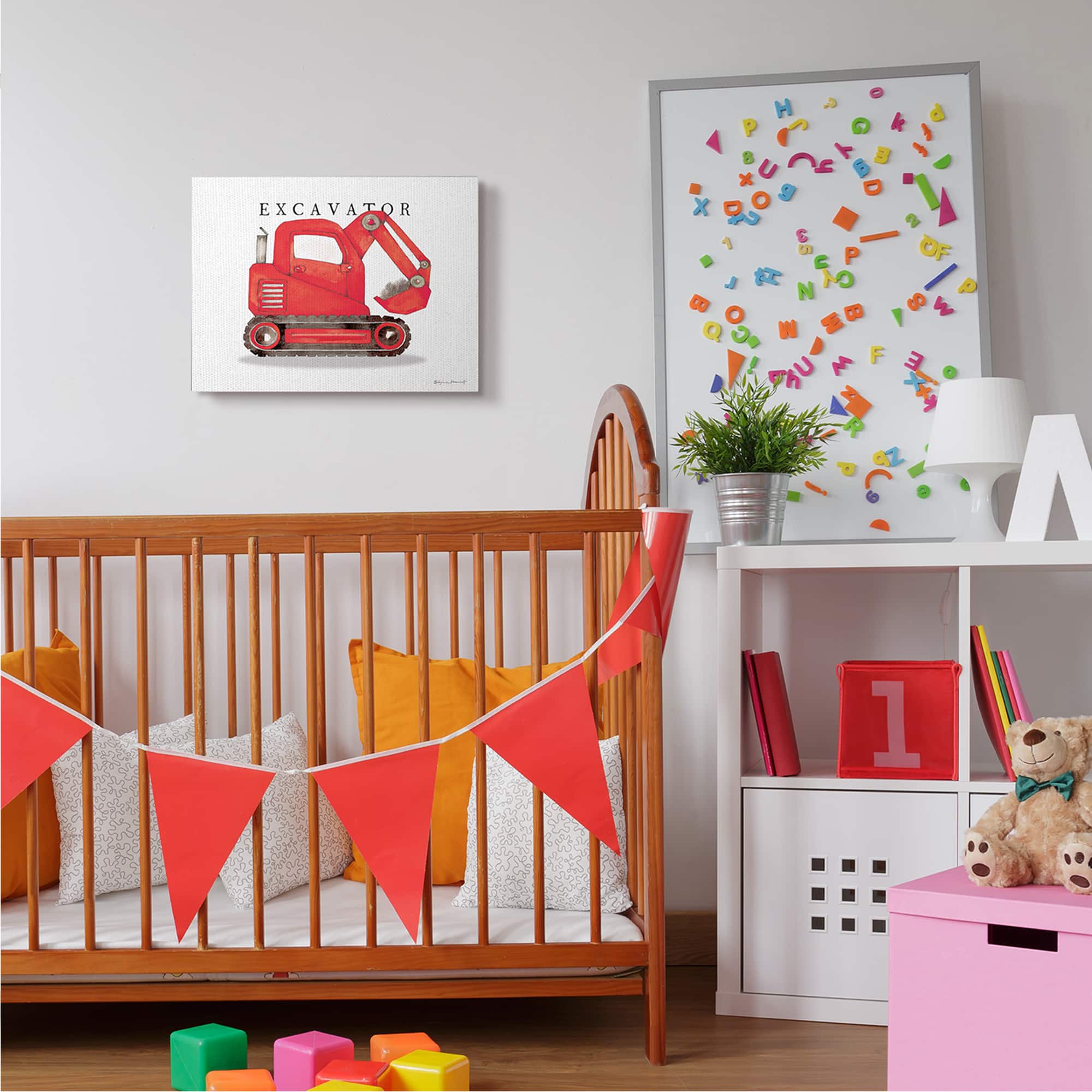 Stupell Industries Red Excavator Truck Traditional Construction Vehicle Canvas Wall Art