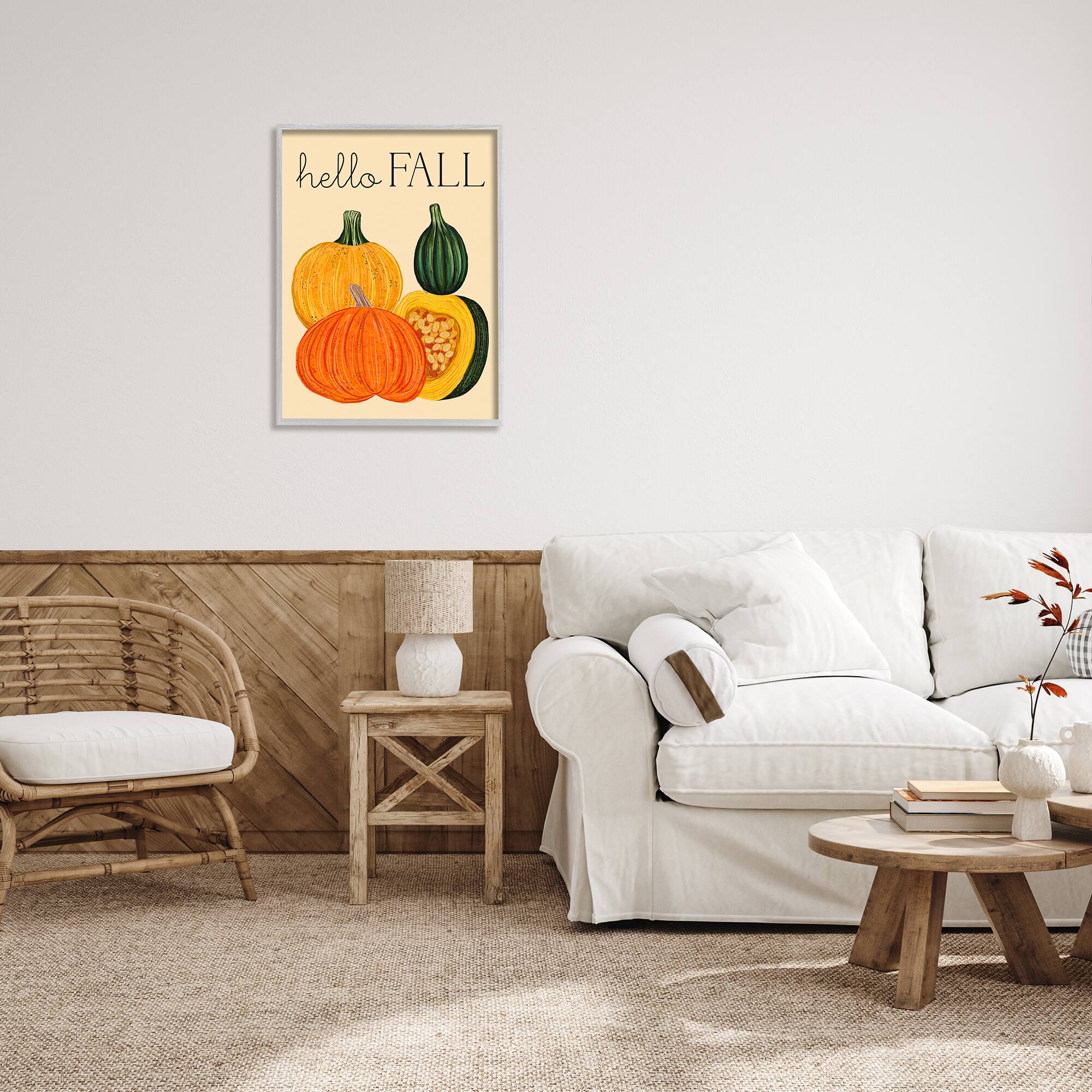 Stupell Industries Hello Fall Harvest Gourds Framed Giclee Art