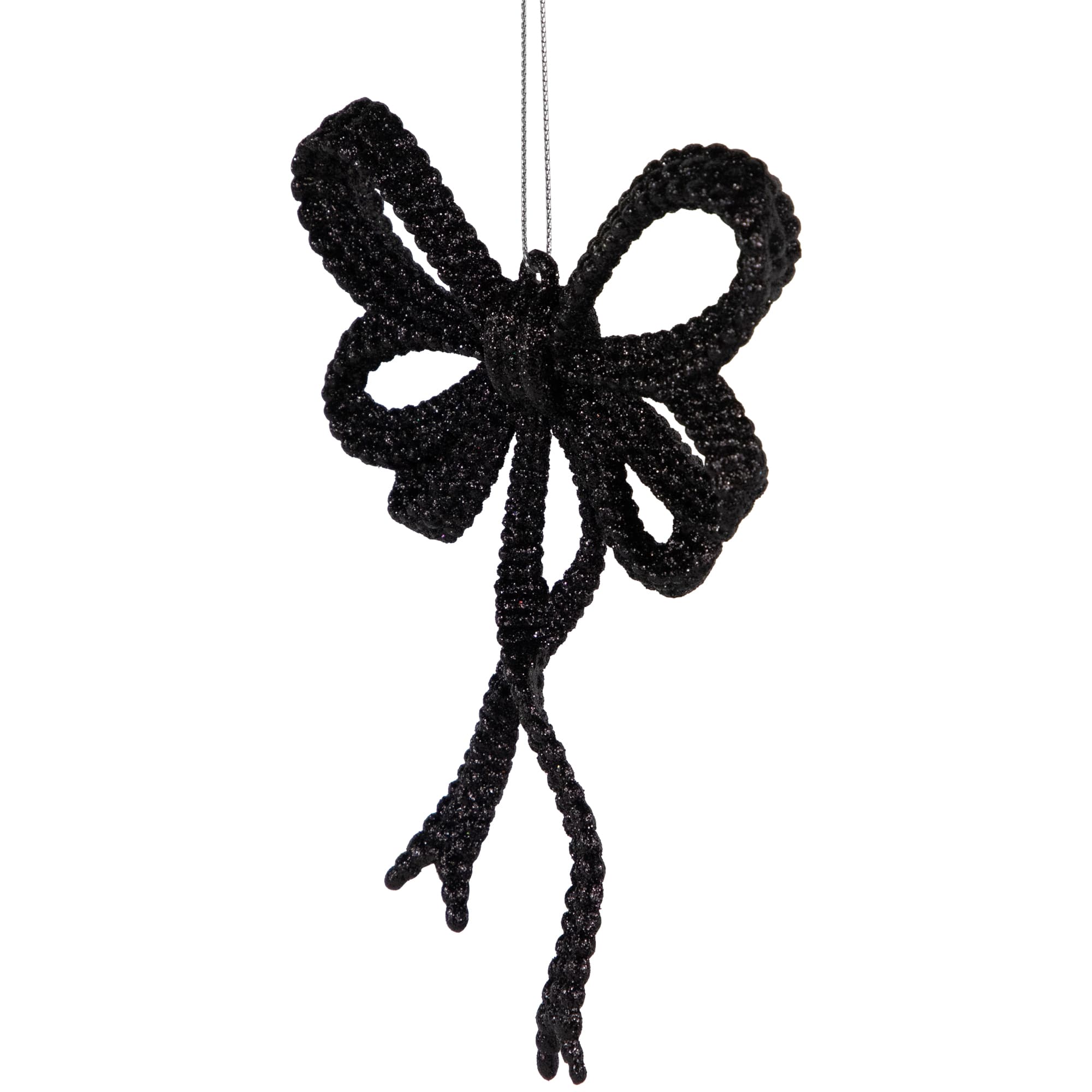 Set of 4 Black Glitter Bowtie Christmas Ornaments 6"
