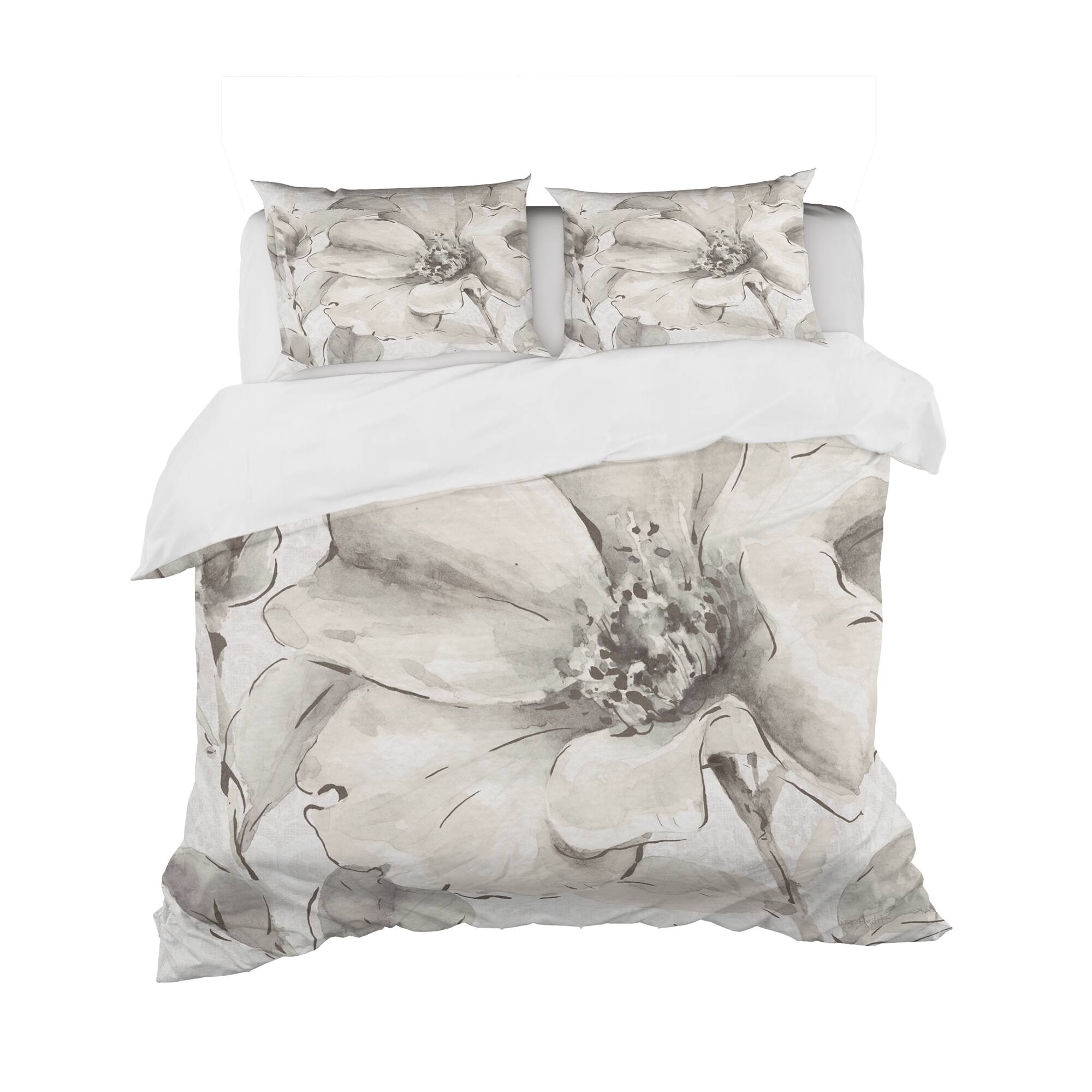 Designart 'Indigold Grey Peonies IV' Cottage Bedding Set