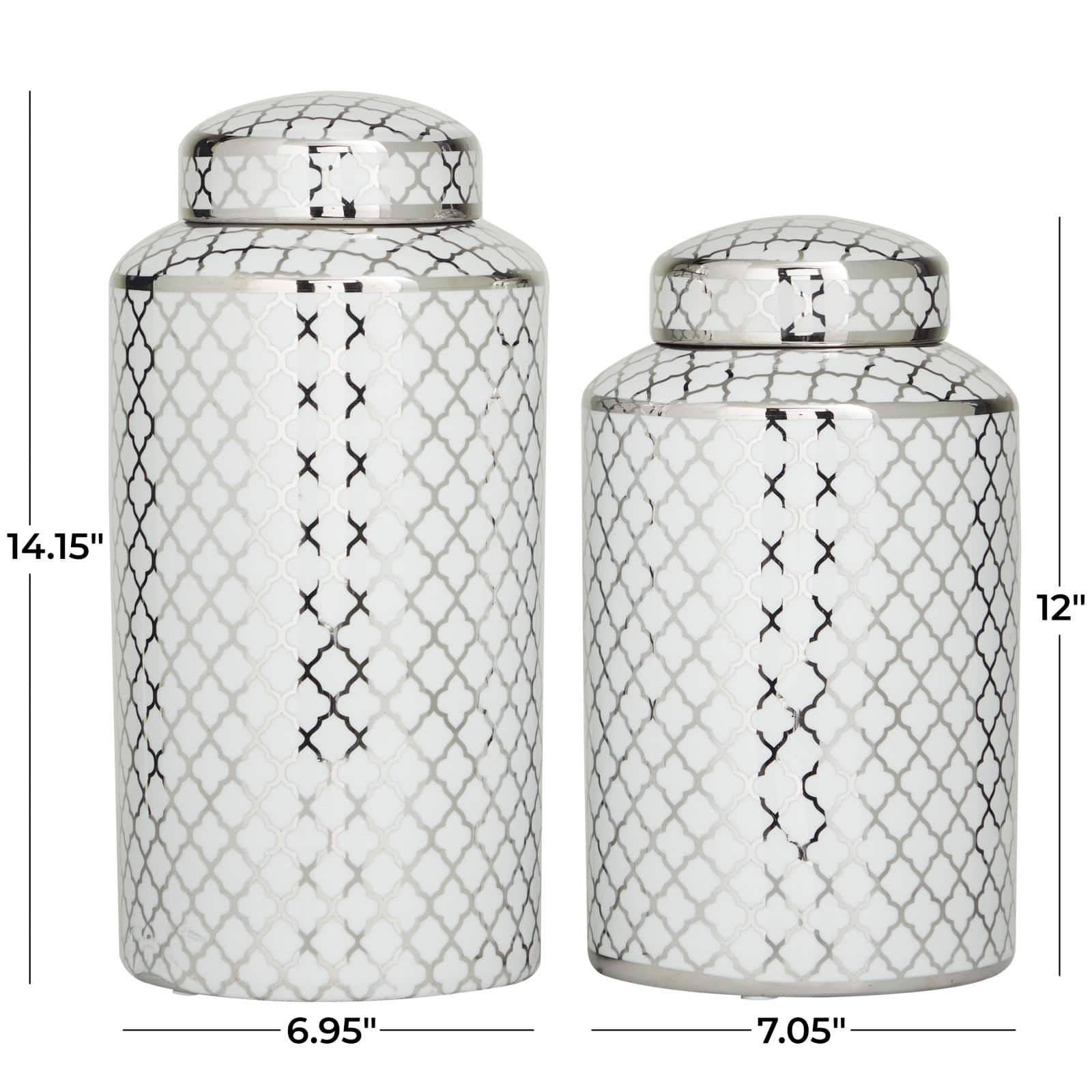 Silver & White Ceramic Geometric Decorative Jars Set