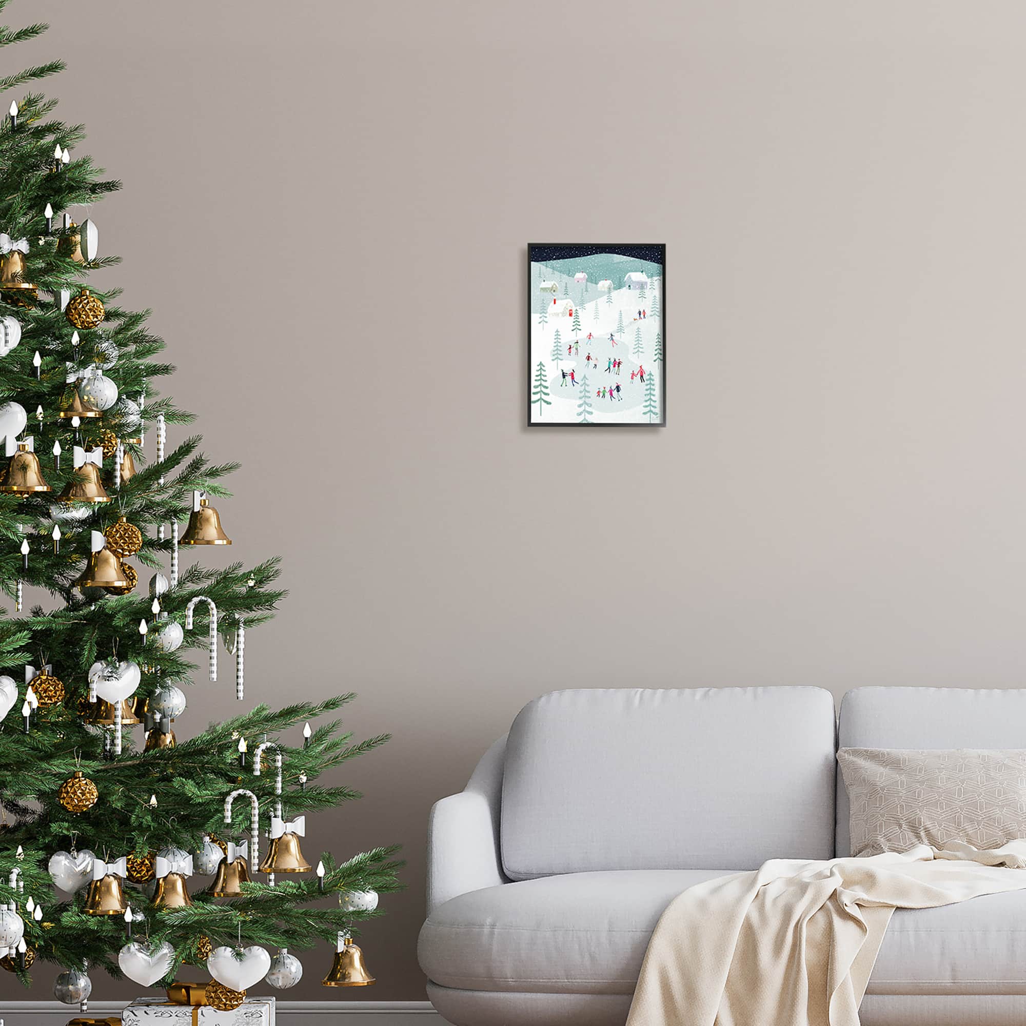 Stupell Industries Ice Skating Families Snowfall Framed Giclee Art