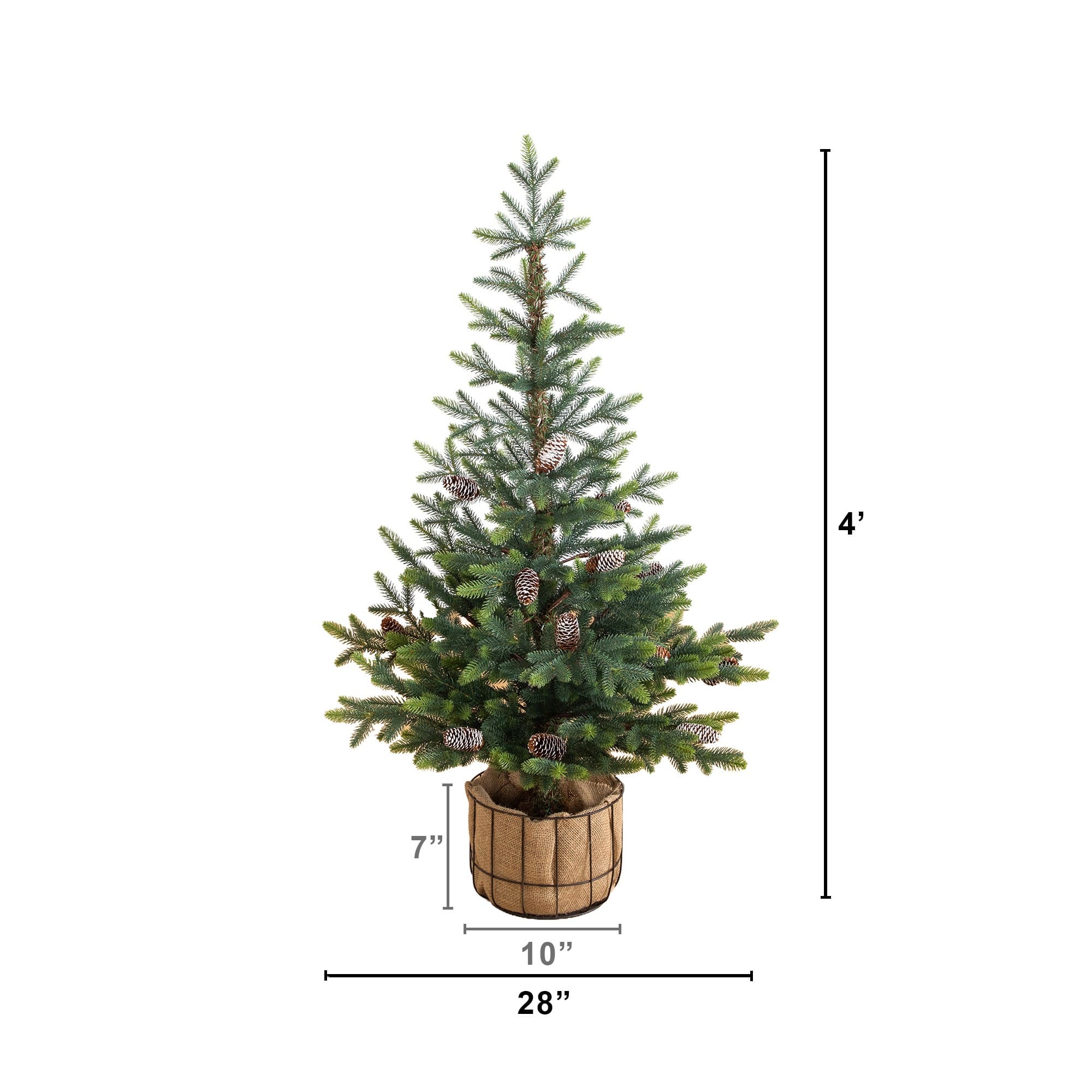 Nearly Natural 4ft. Unlit Artificial Balsam Fir Christmas Tree with Pinecones in Jute Wire Planter