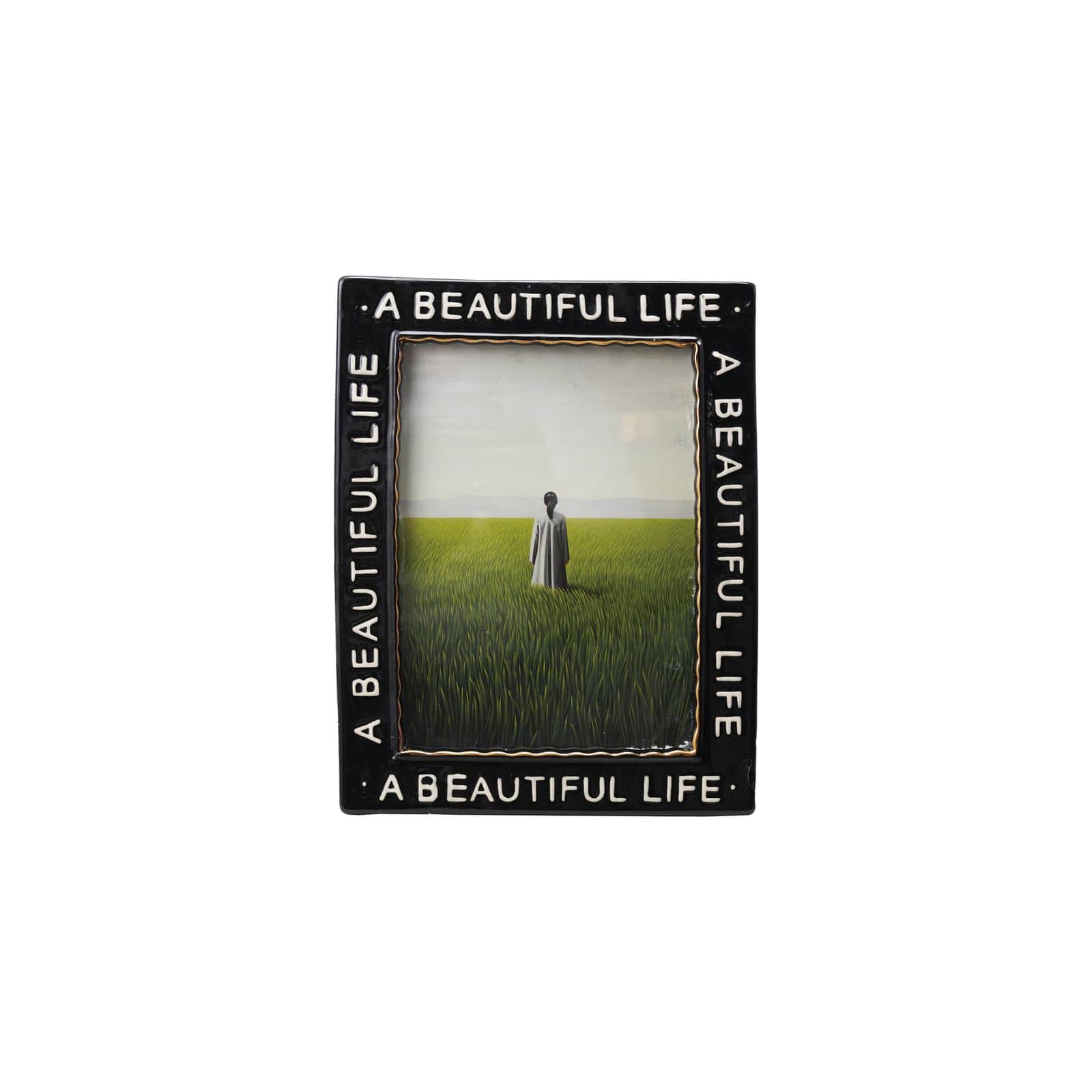 Hello Honey® Black Stoneware Photo Frame with A Beautiful Life Text
