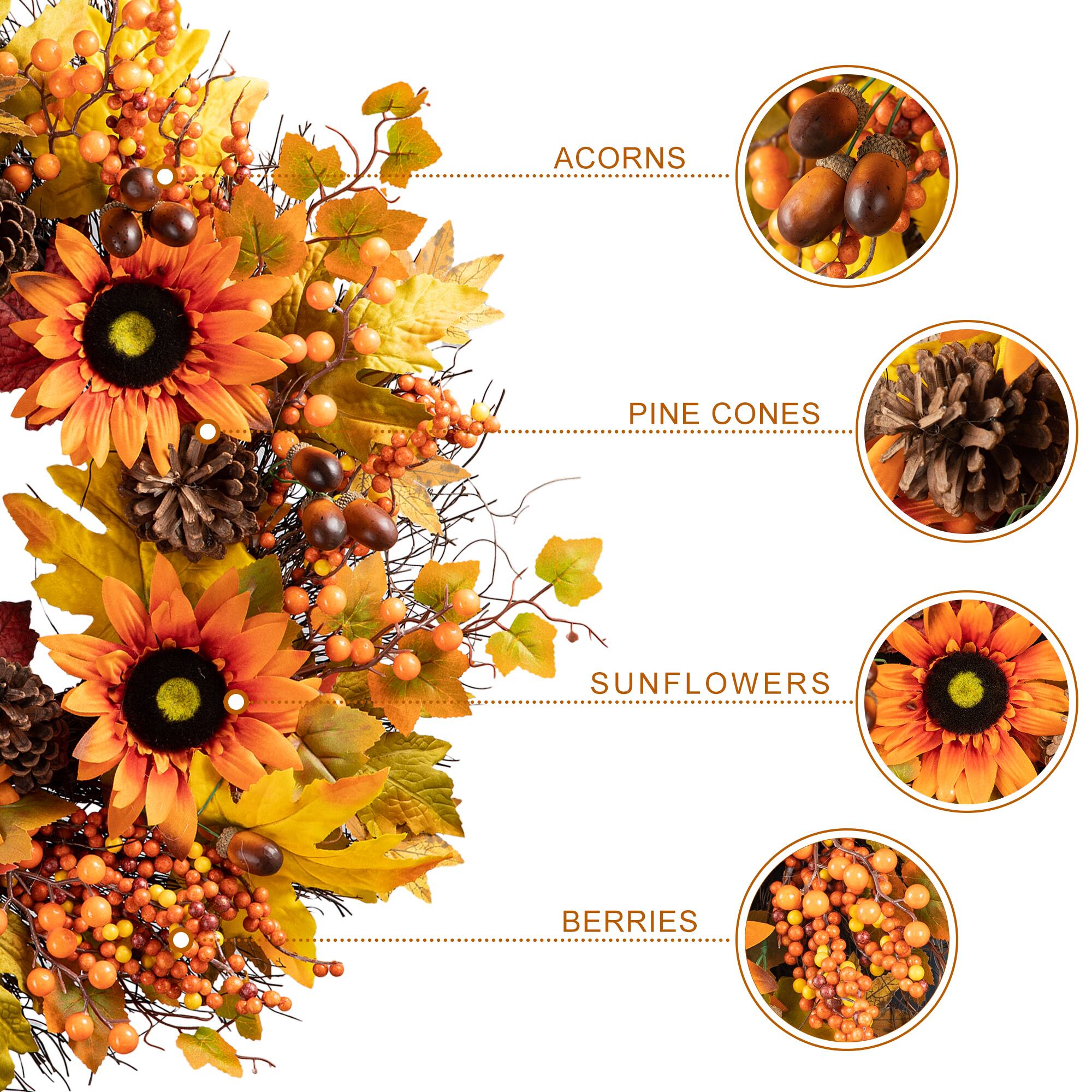 Glitzhome® 24" Fall Sunflower, Maple Leaf & Berry Wreath