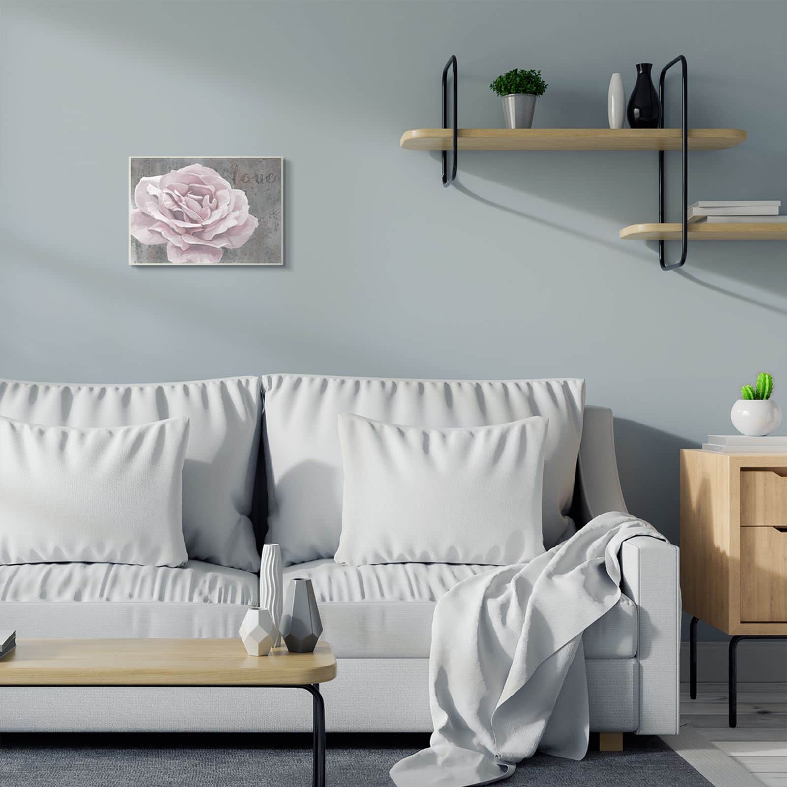 Stupell Industries Love Flower Pink Gray Texture White Framed Wall Art