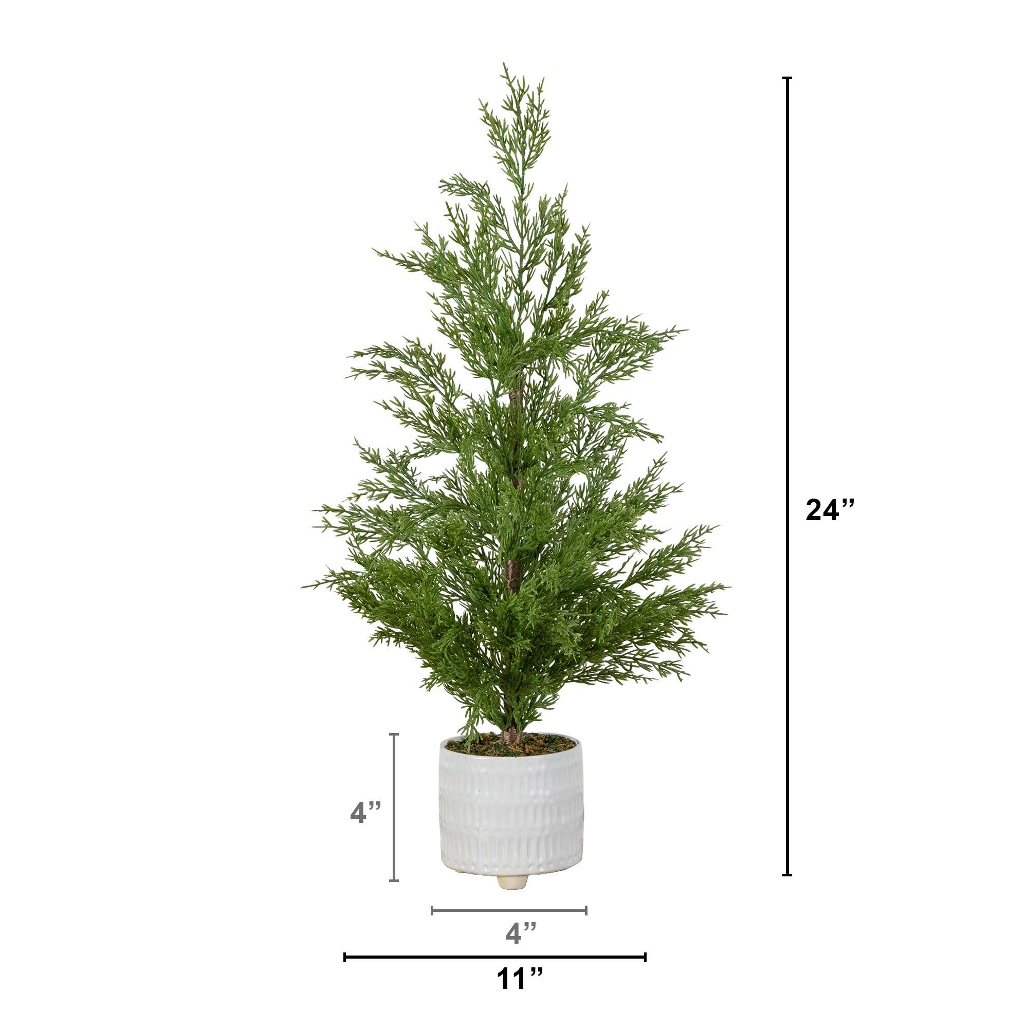 Nearly Natural 24" Artificial Norfolk Pine Christmas Tree in White Ceramic Planter