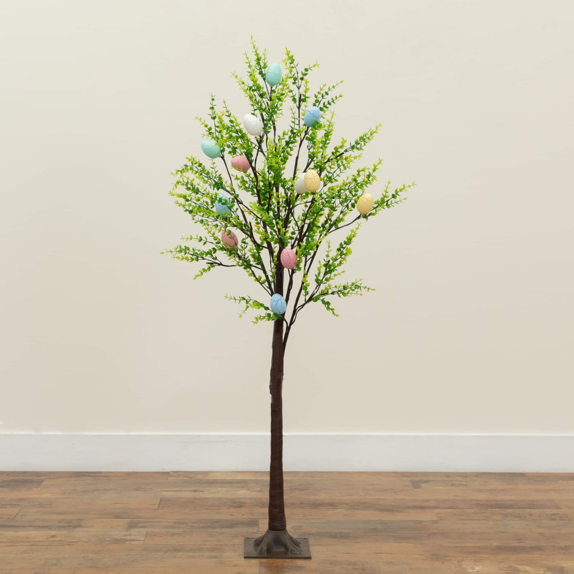4ft. Pre-Lit Artificial Easter Egg Twig Tree with Greens and 48 Warm White LED Lights