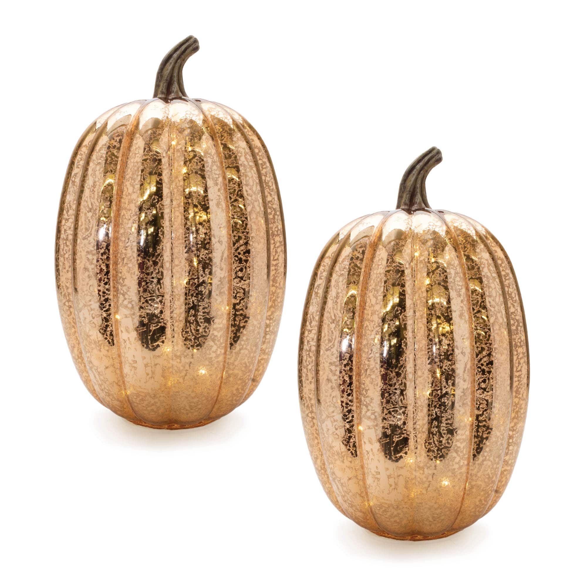 95486DS 9.5 x 16.5 in. Glass 3 AA Batteries Not Included LED Pumpkin, Orange - Set of 2