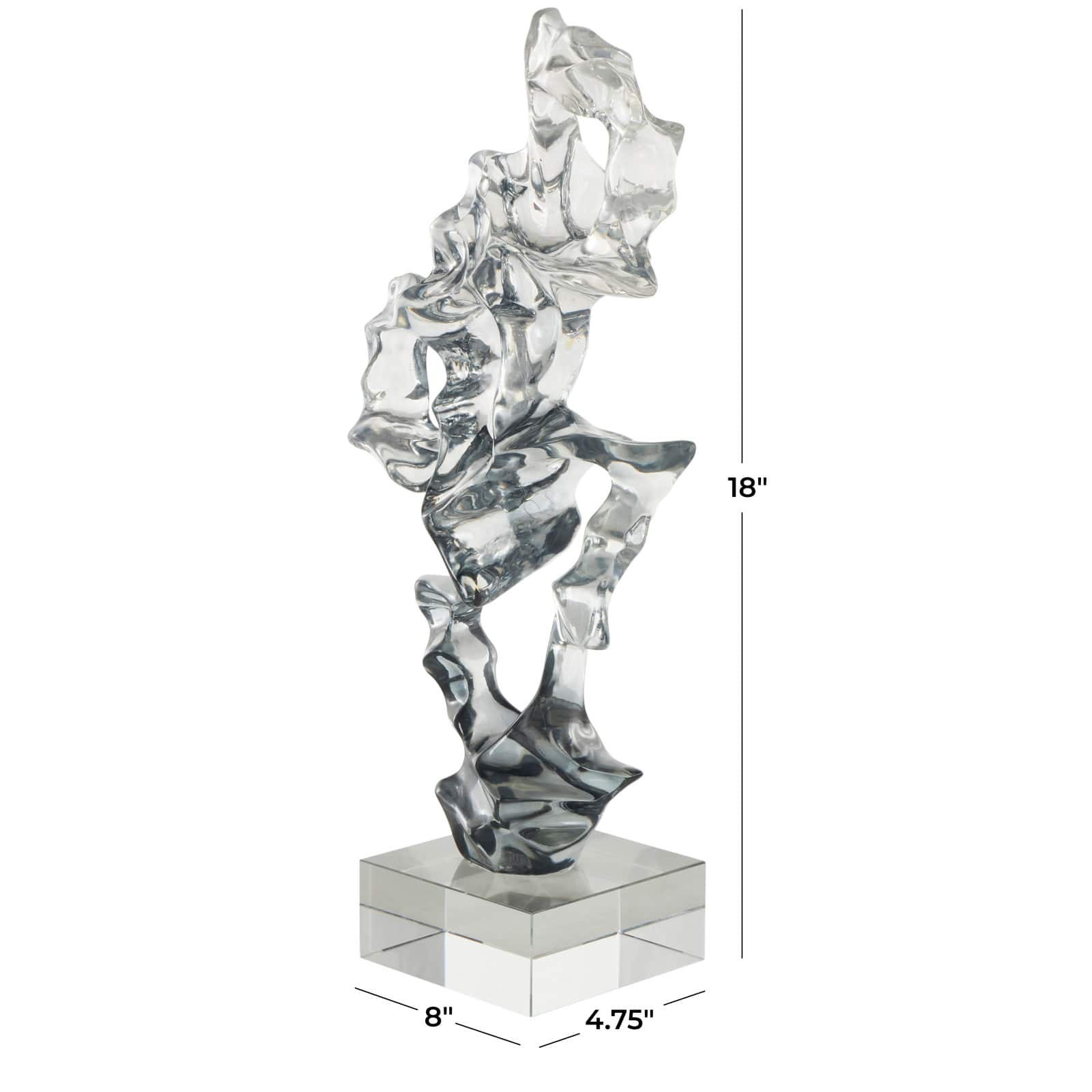 18" Clear Glass Handmade Freeform Sculpture with Clear Square Base