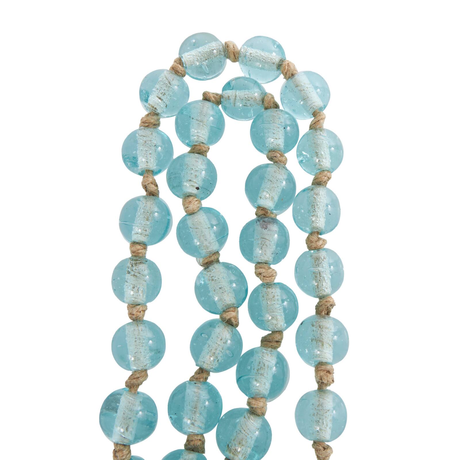 Ivory and Iris 87" Handmade Round Glass Beaded Garland with Jute Tassel