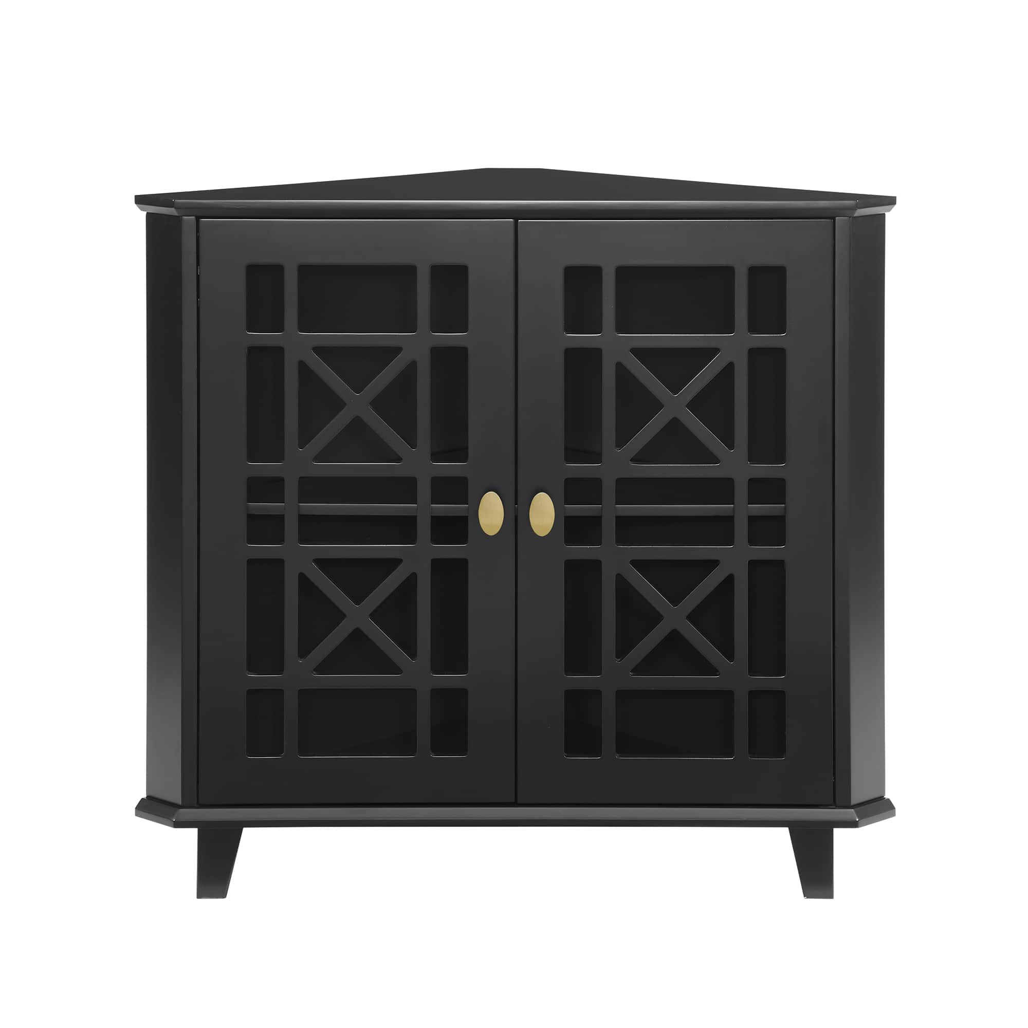 Walker Edison 30" Black Fretwork Corner Accent Cabinet