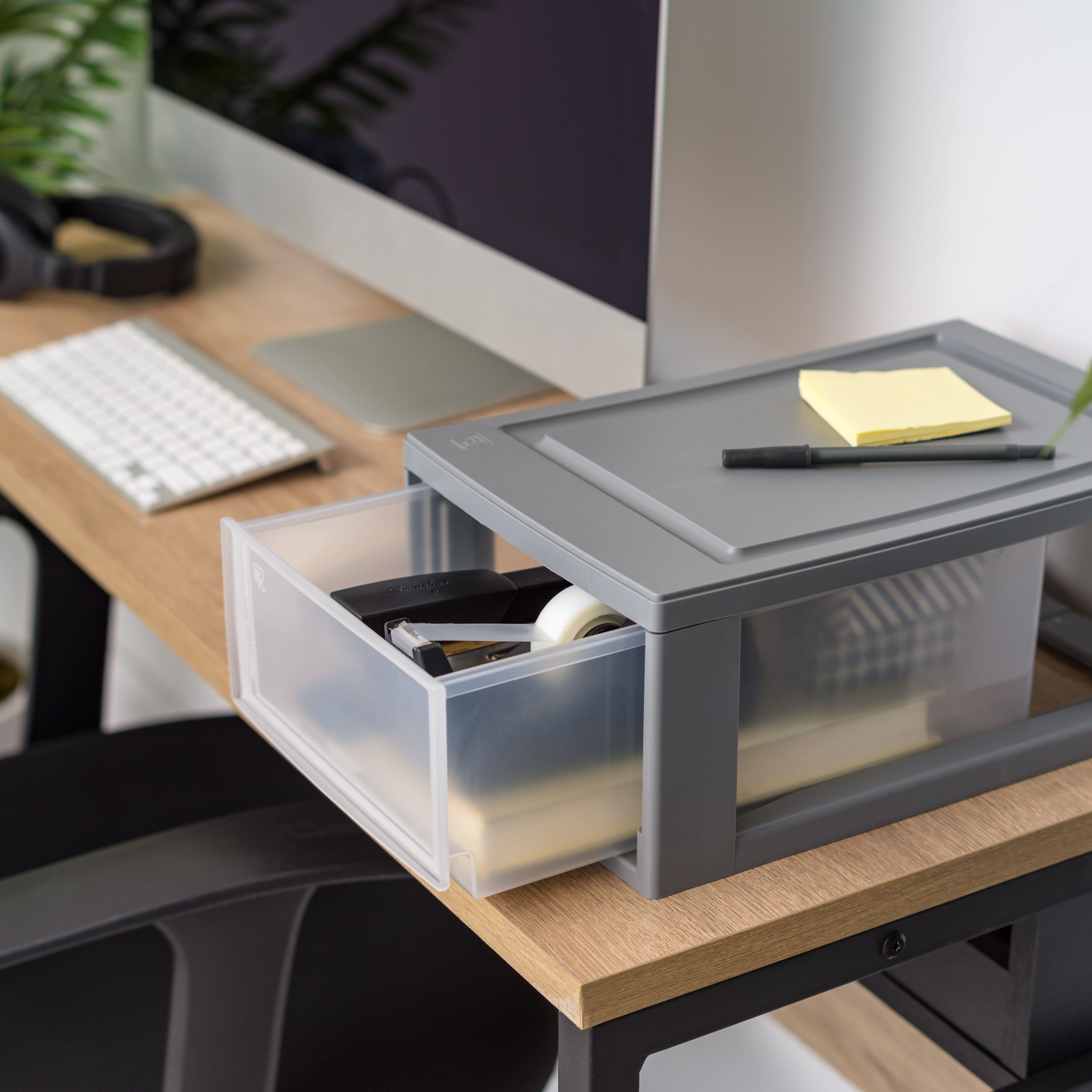 IRIS® 6qt. Gray Stackable Storage Bin with Clear Drawer