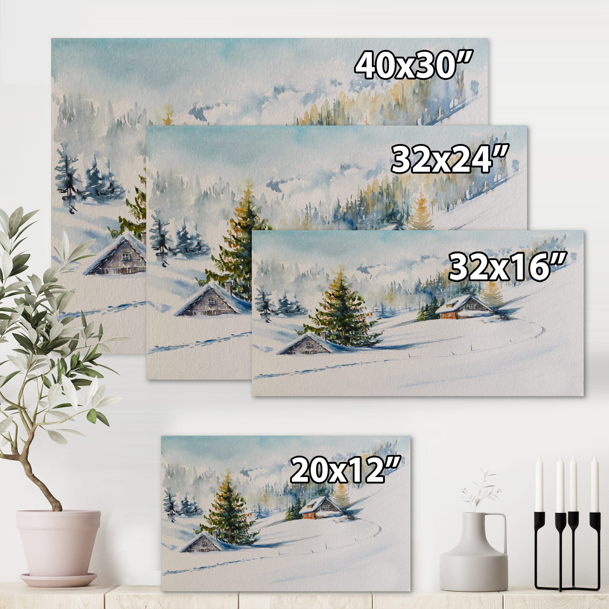 Designart - Little House In The Winter Mountains - Traditional Canvas Wall Art Print