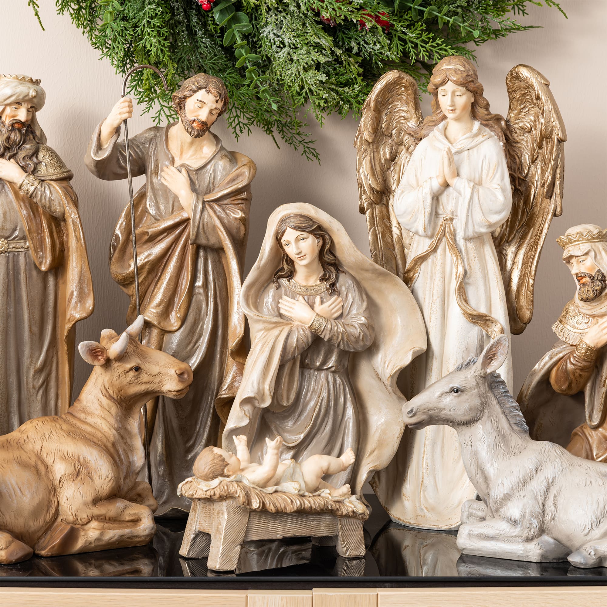 Glitzhome® 18" 10-Piece Oversized Christmas Nativity Figurine Set