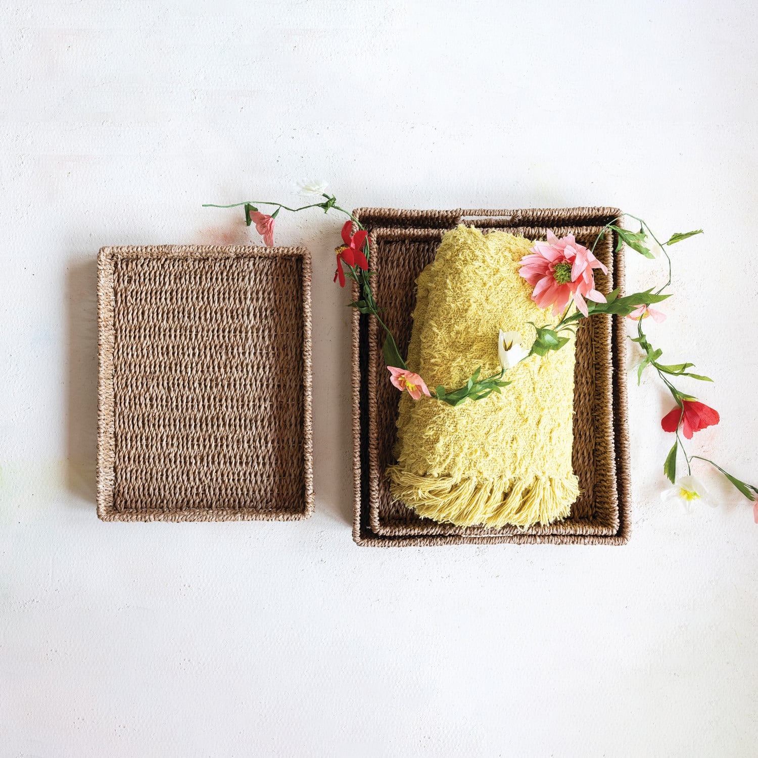 Hello Honey® Natural Decorative Hand-Woven Bankuan Trays with Handles
