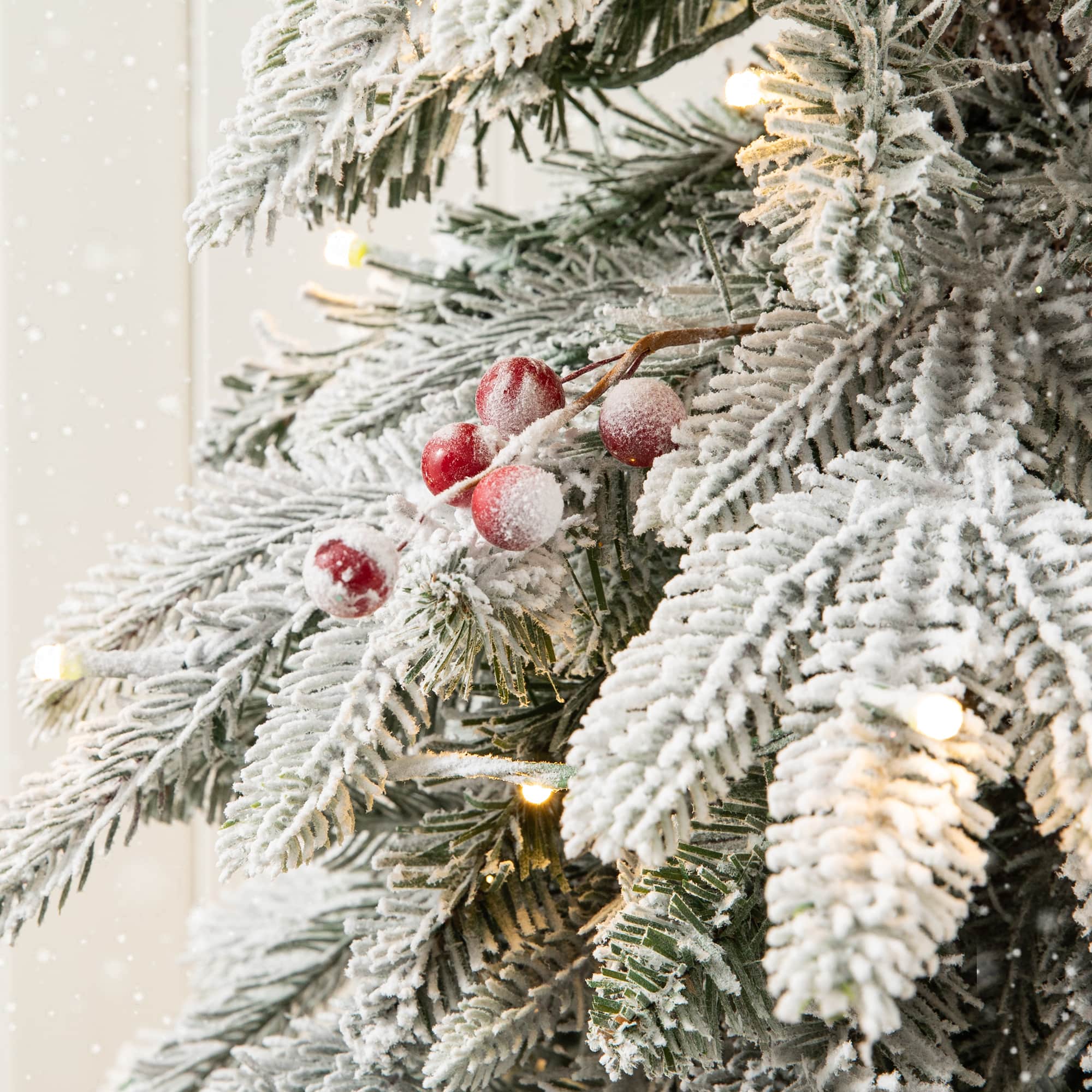 5ft. Pre-Lit Flocked Berry Fir Artificial Christmas Porch Tree in Urn, Warm White Lights