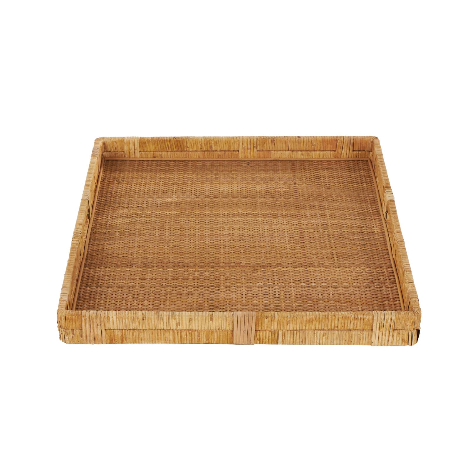 23" x 22" Brown Handmade Woven Rattan Living Room Décor Tray with Slot Handles