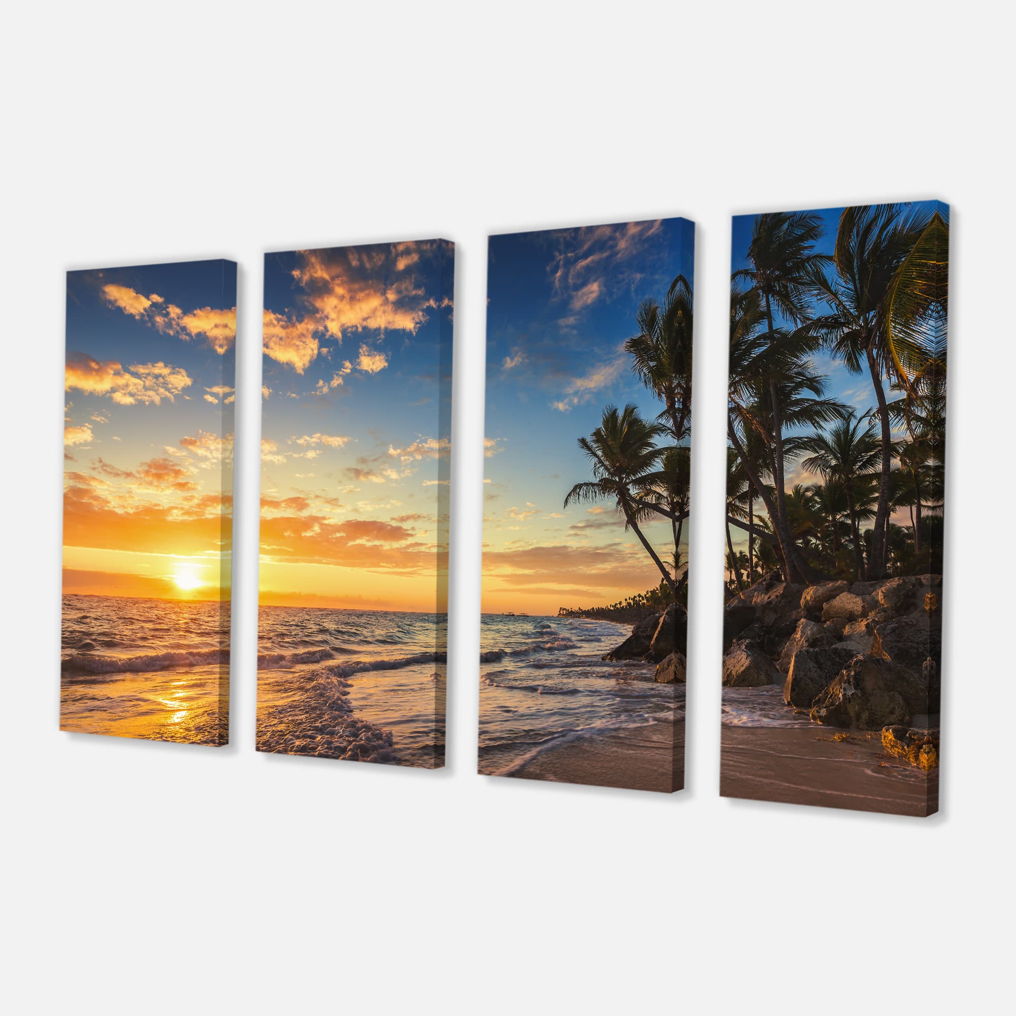 Designart - Paradise Tropical Island Beach with Palms - Extra Large Seascape Art Canvas
