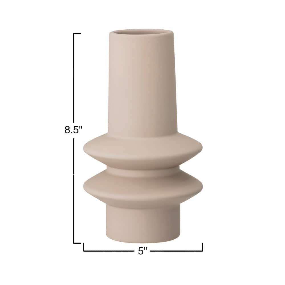 Hello Honey® 9" Taupe Modern Sculptural Stoneware Vase with Latex Glaze