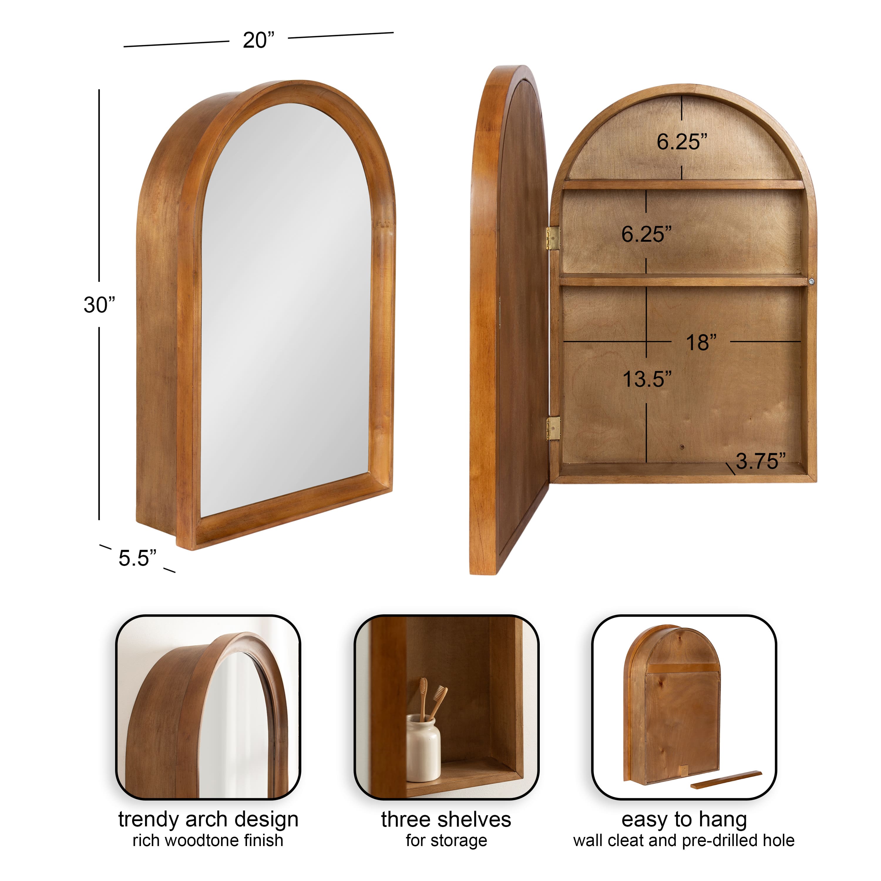 Kate and Laurel Hatherleigh Arch Mirror Vanity Cabinet