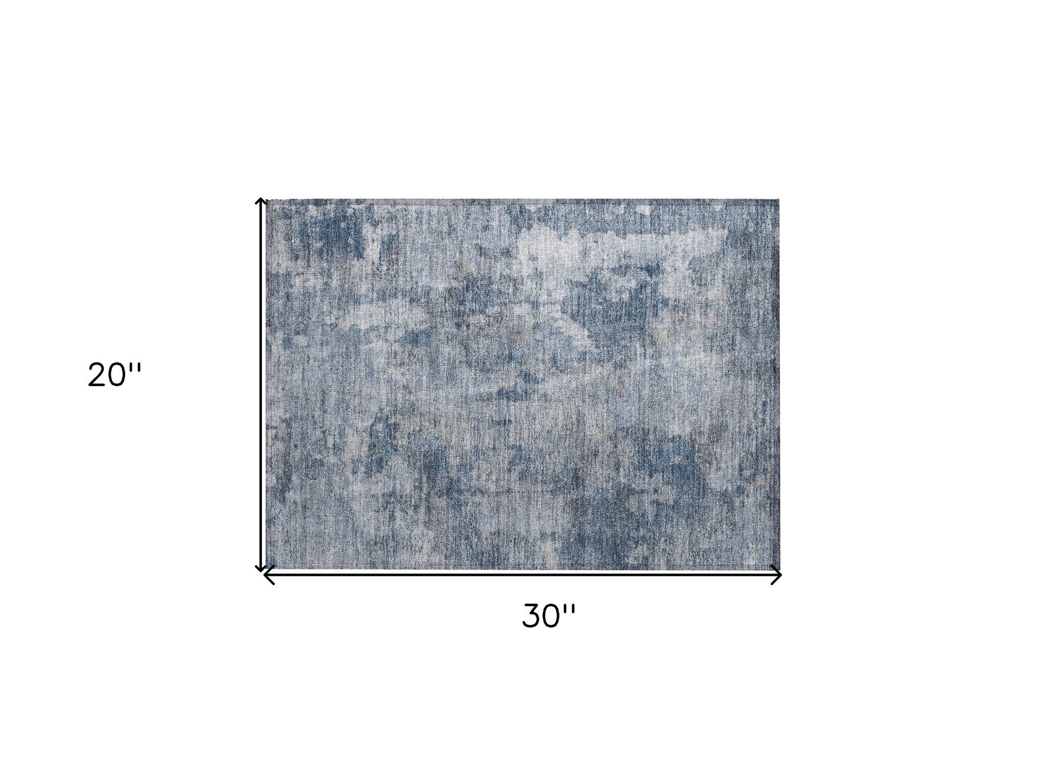 HomeRoots 20" x 30" Blue Abstract Washable Indoor/Outdoor Area Rug