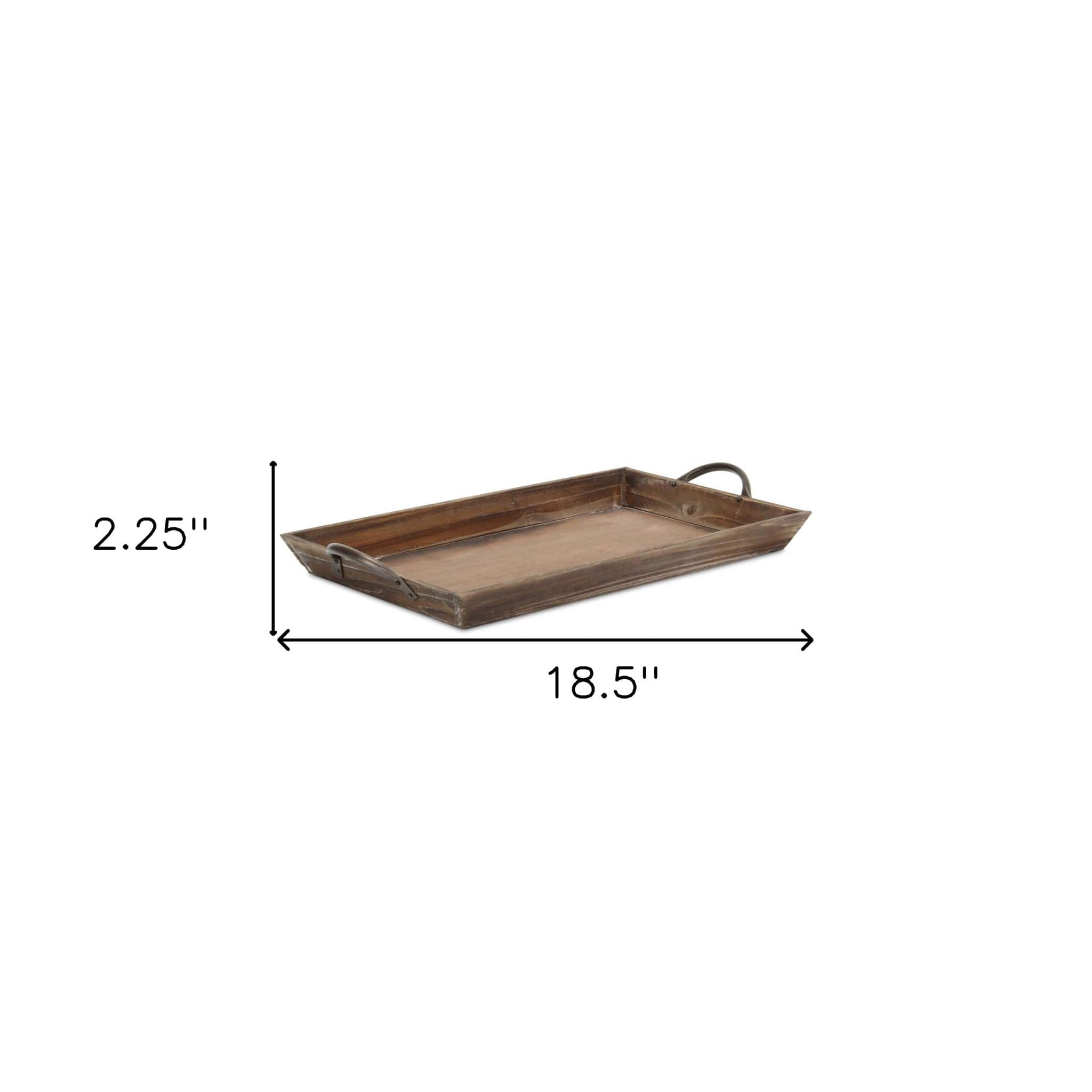 HomeRoots 18.5" x 12.5" Brown Wood Handmade Serving Tray with Handles