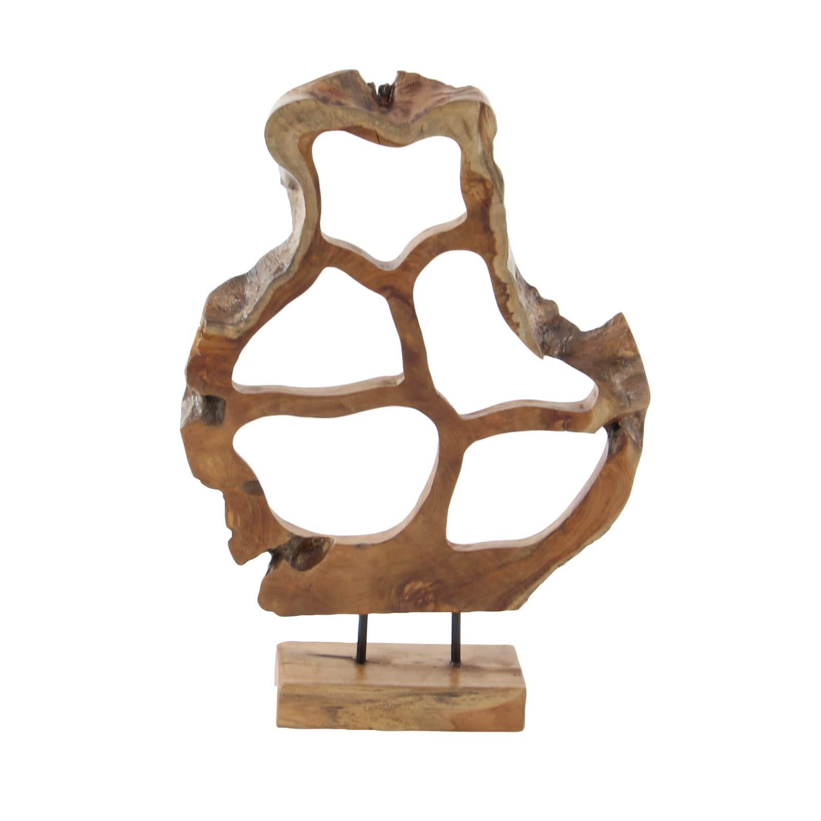 25" Brown Teak Wood Contemporary Sculpture