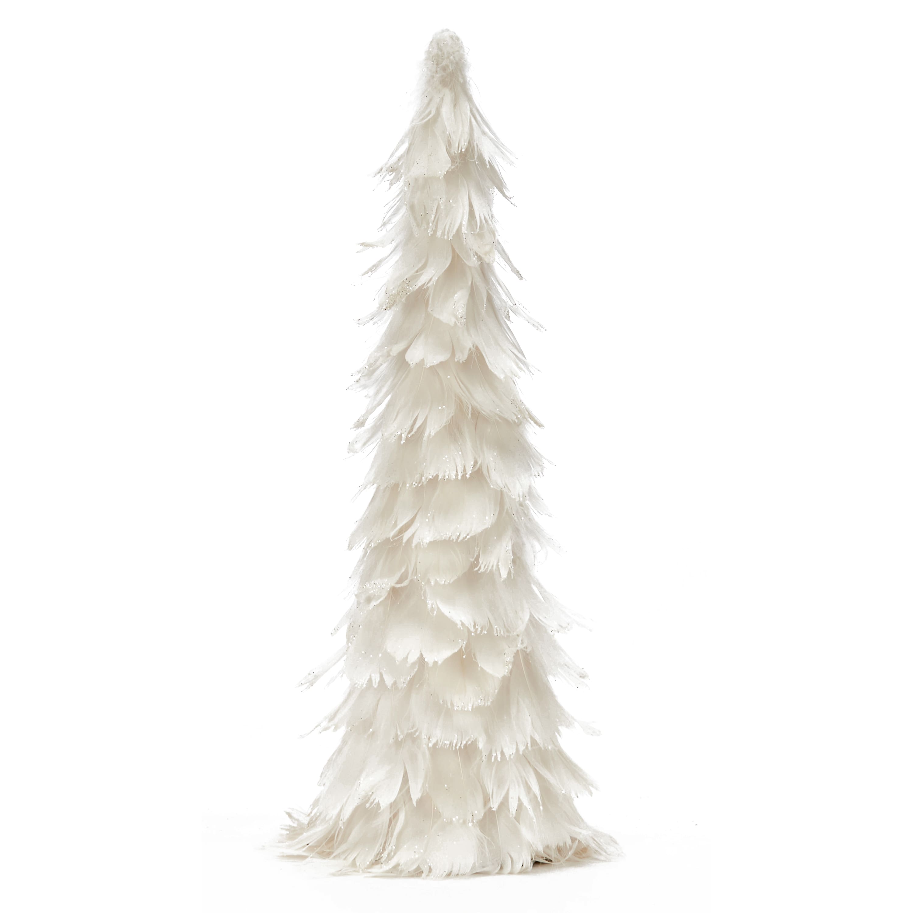 12" White Feather Christmas Tree Tabletop Décor with Glittered Tips