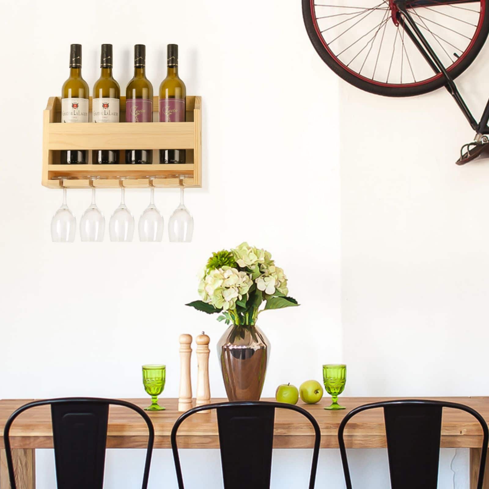 NEX™ Wall-Mounted Wine Rack with 5 Long Stem Glass Holder