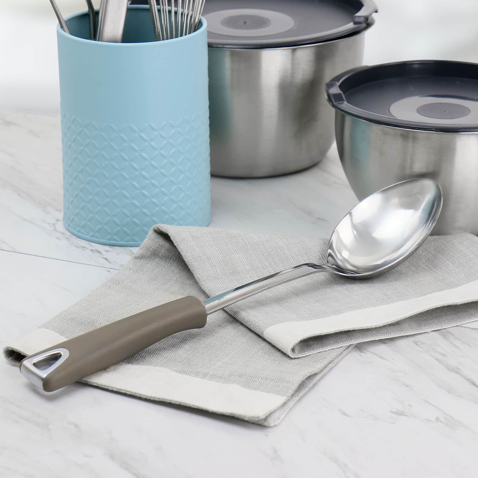 Martha Stewart Taupe Stainless Steel Serving Spoon
