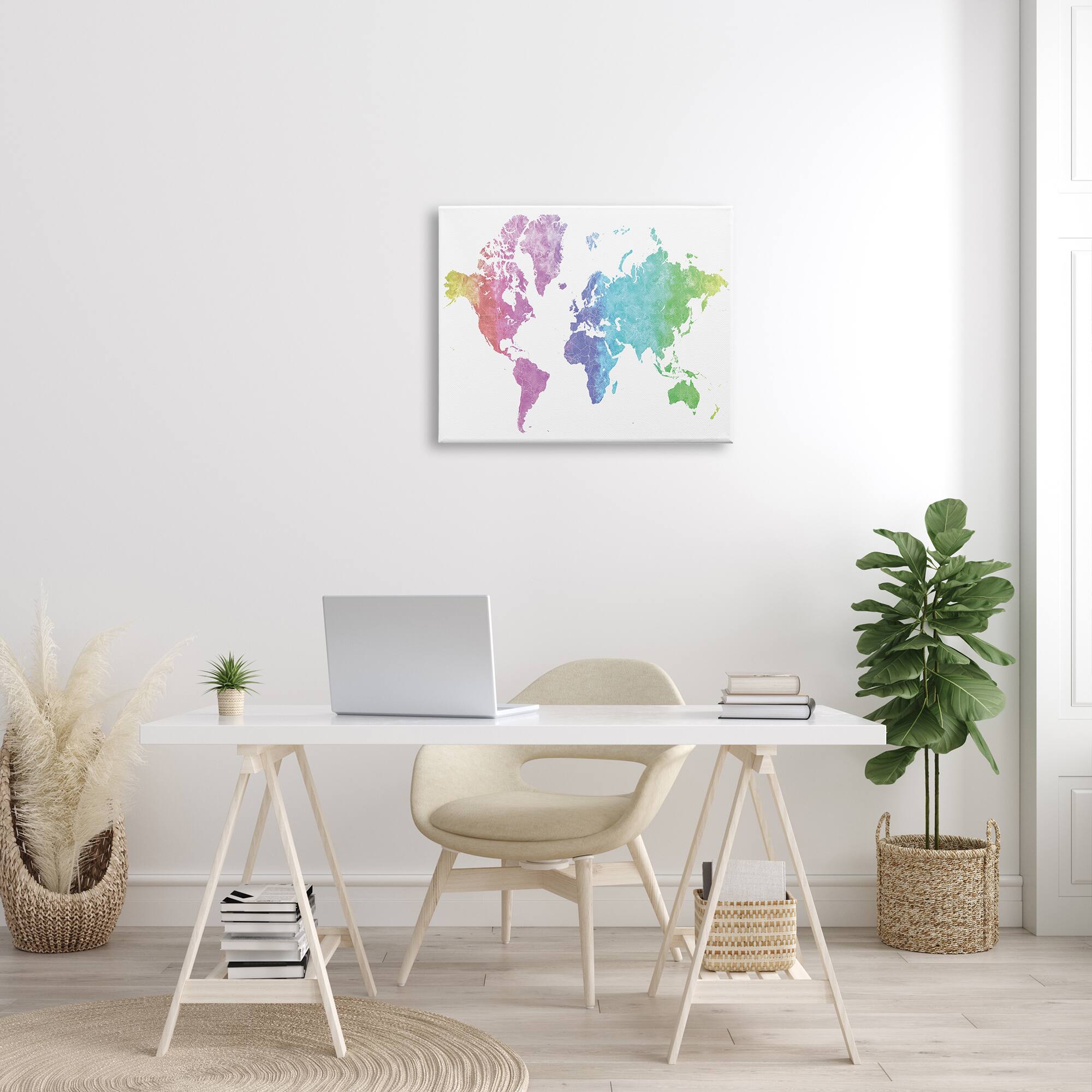 Stupell Industries Modern Rainbow Map of the World Transitioning Tones Canvas Wall Art