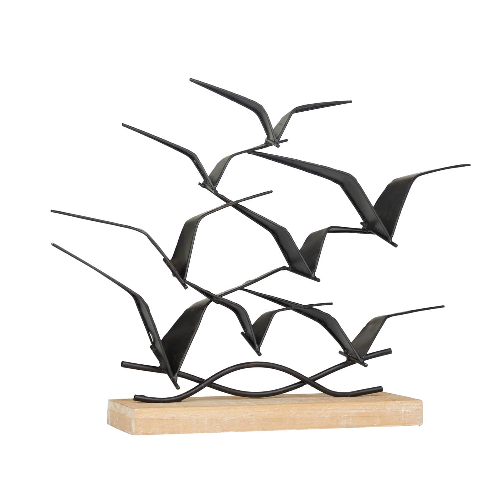 Black Metal Coastal Birds Sculpture, 14" x 19" x 4"