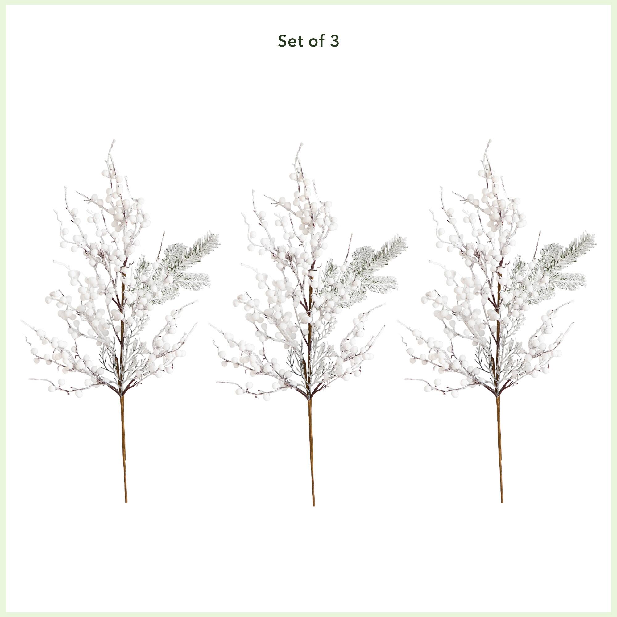 30" Flocked White Berry Stems, 3ct.