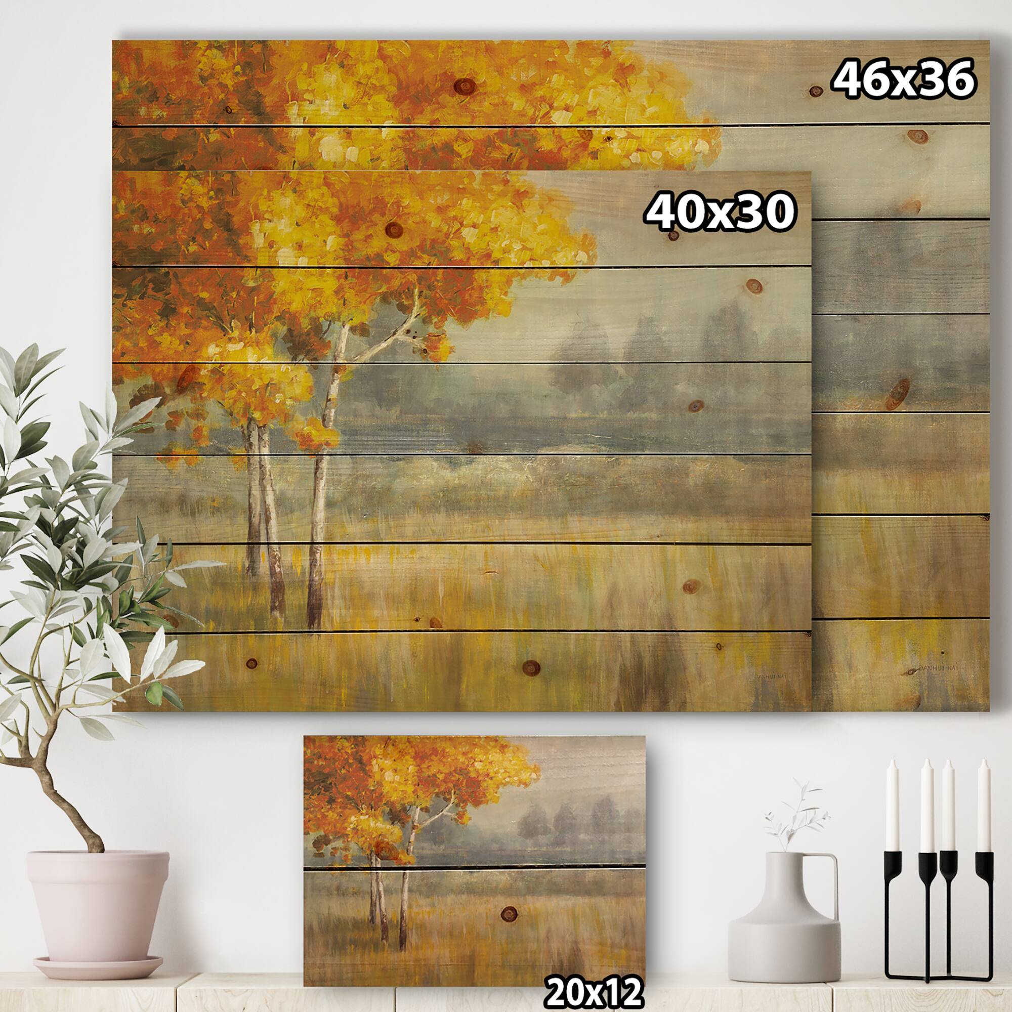 Designart - Autumn Landscape - Farmhouse Print on Natural Pine Wood