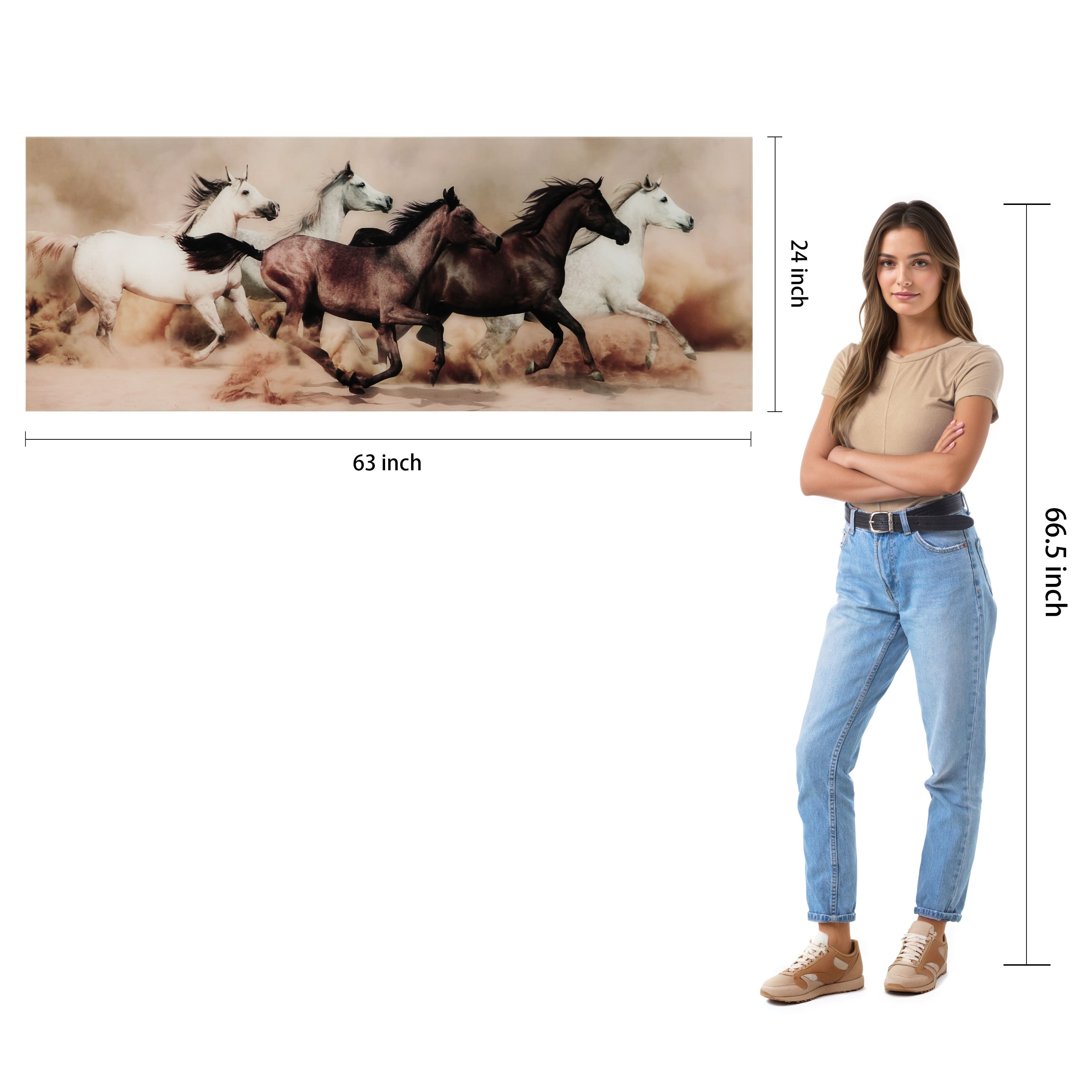 Empire Art Direct 63" x 24" Stampede Frameless Free Floating Printed Tempered Art Glass Wall Art
