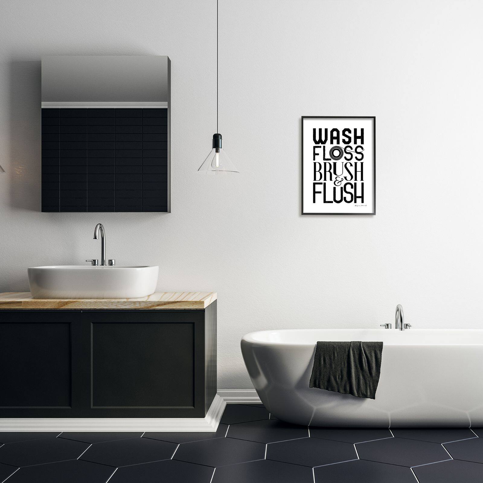 Stupell Industries Bathroom Terms Wash Floss Brush Flush Minimal Text Framed Wall Art